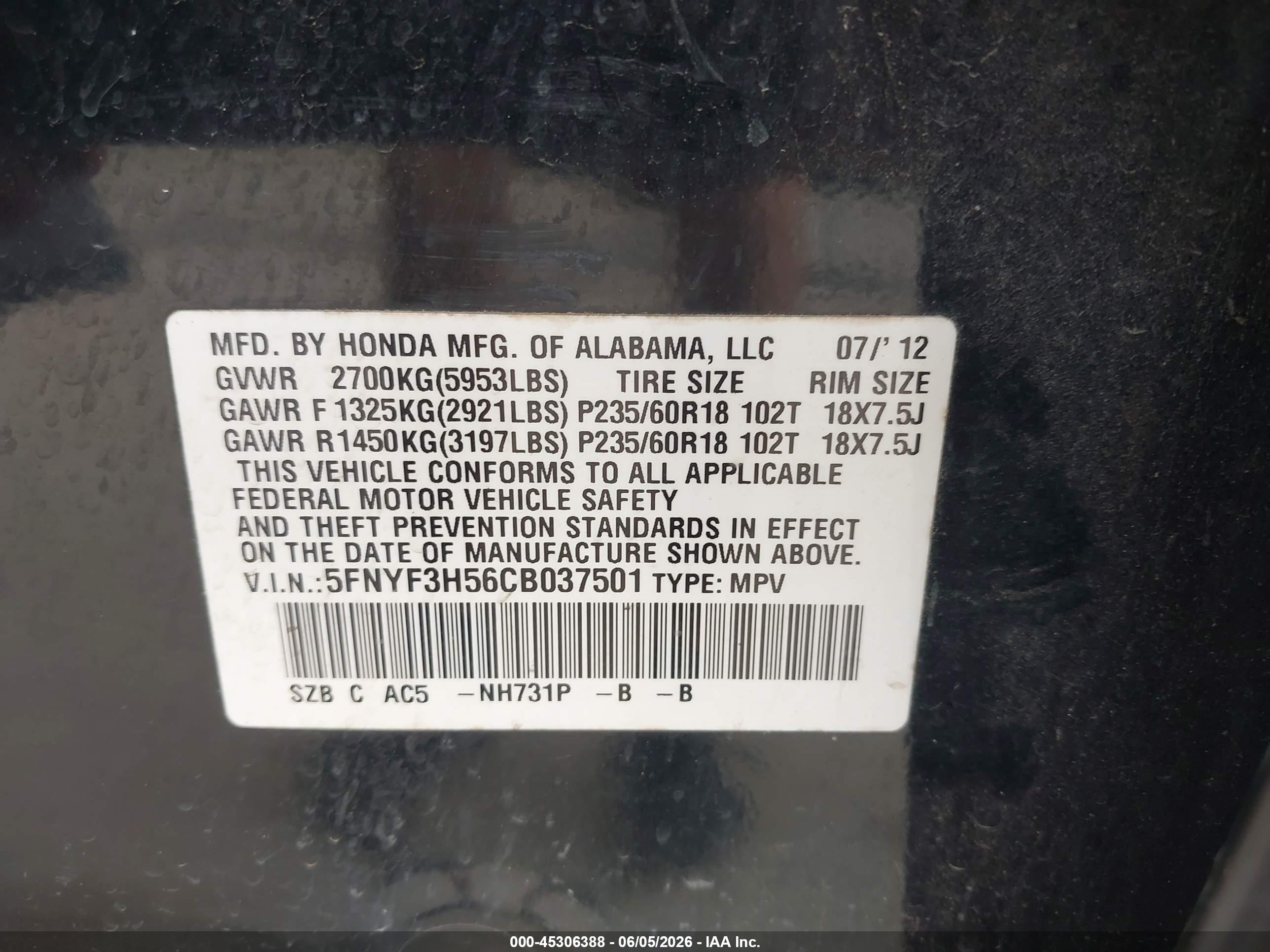 2012 Honda Pilot Ex-l Black vin: 5FNYF3H56CB037501