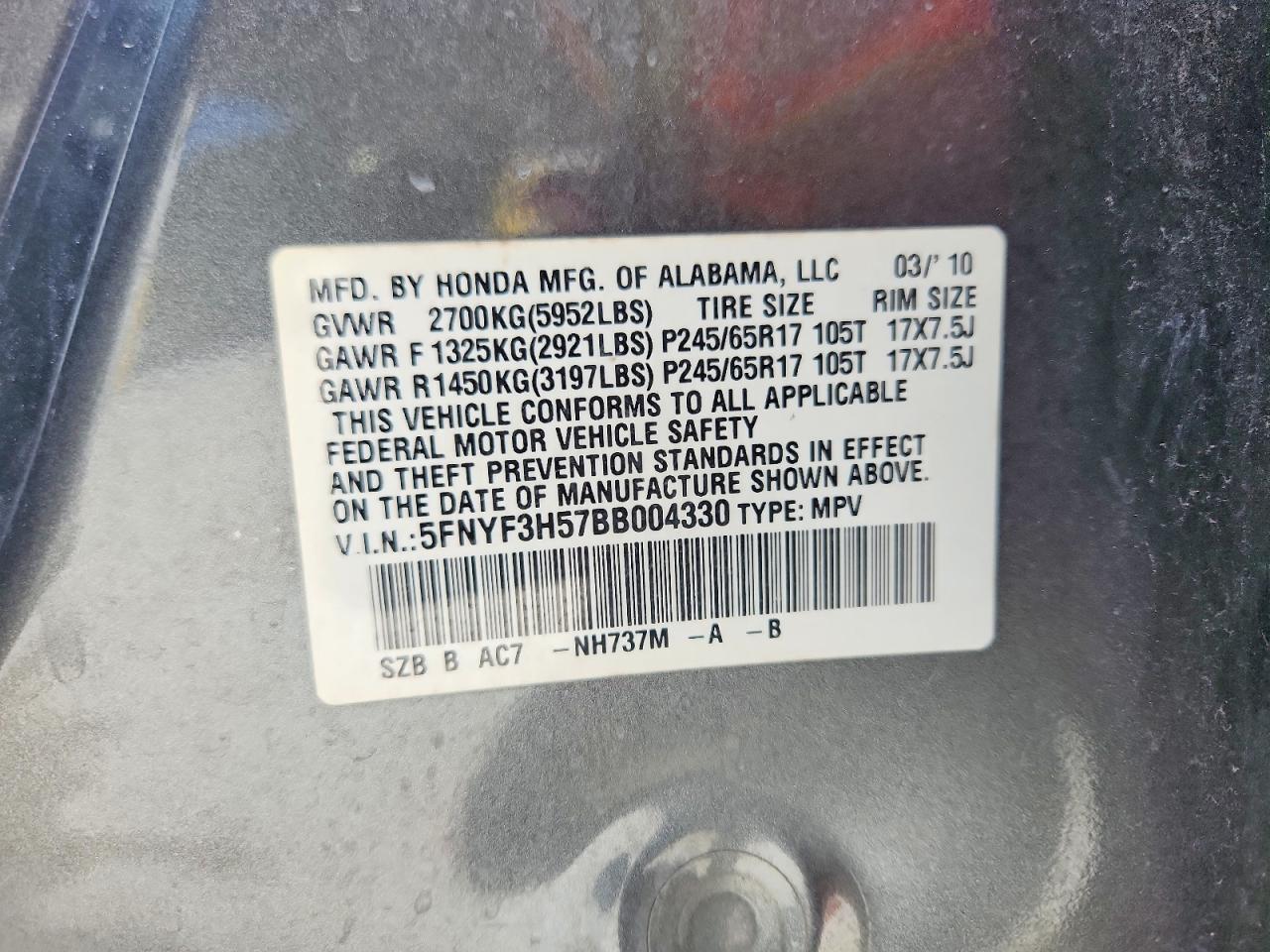 2011 Honda Pilot Exl Gray vin: 5FNYF3H57BB004330