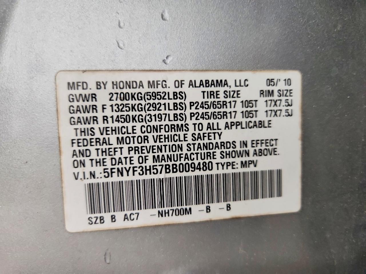 2011 Honda Pilot Exl Silver vin: 5FNYF3H57BB009480