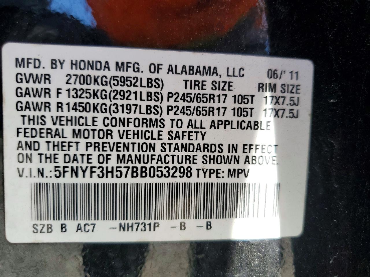 2011 Honda Pilot Exl Черный vin: 5FNYF3H57BB053298