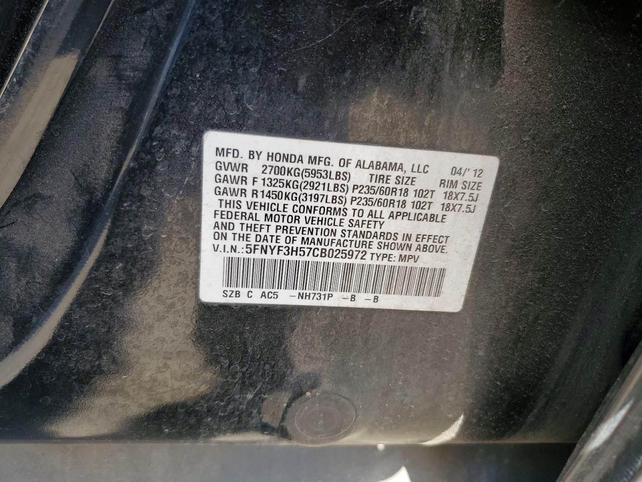 2012 Honda Pilot Exl Black vin: 5FNYF3H57CB025972