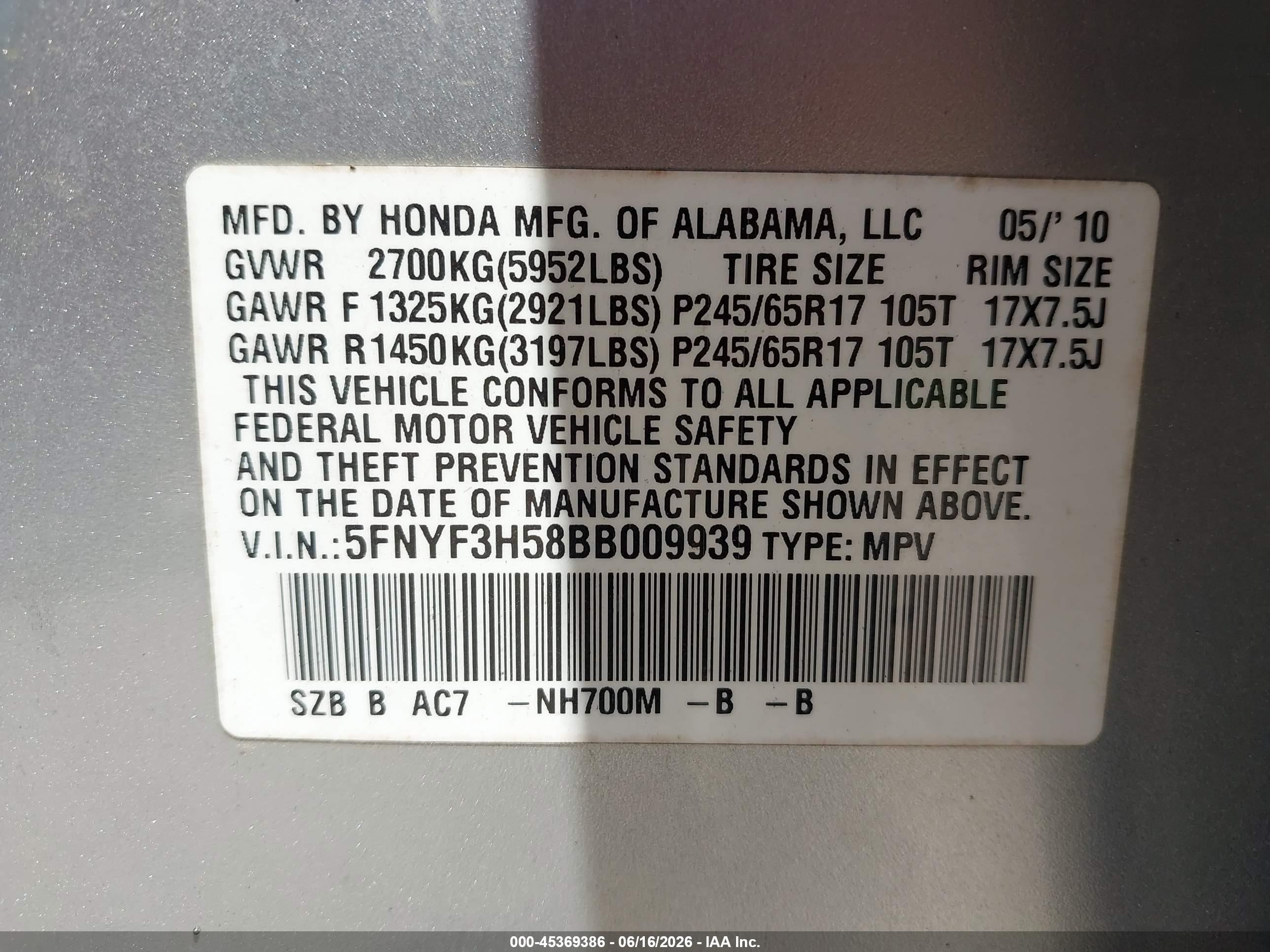 2011 Honda Pilot Ex-l Silver vin: 5FNYF3H58BB009939