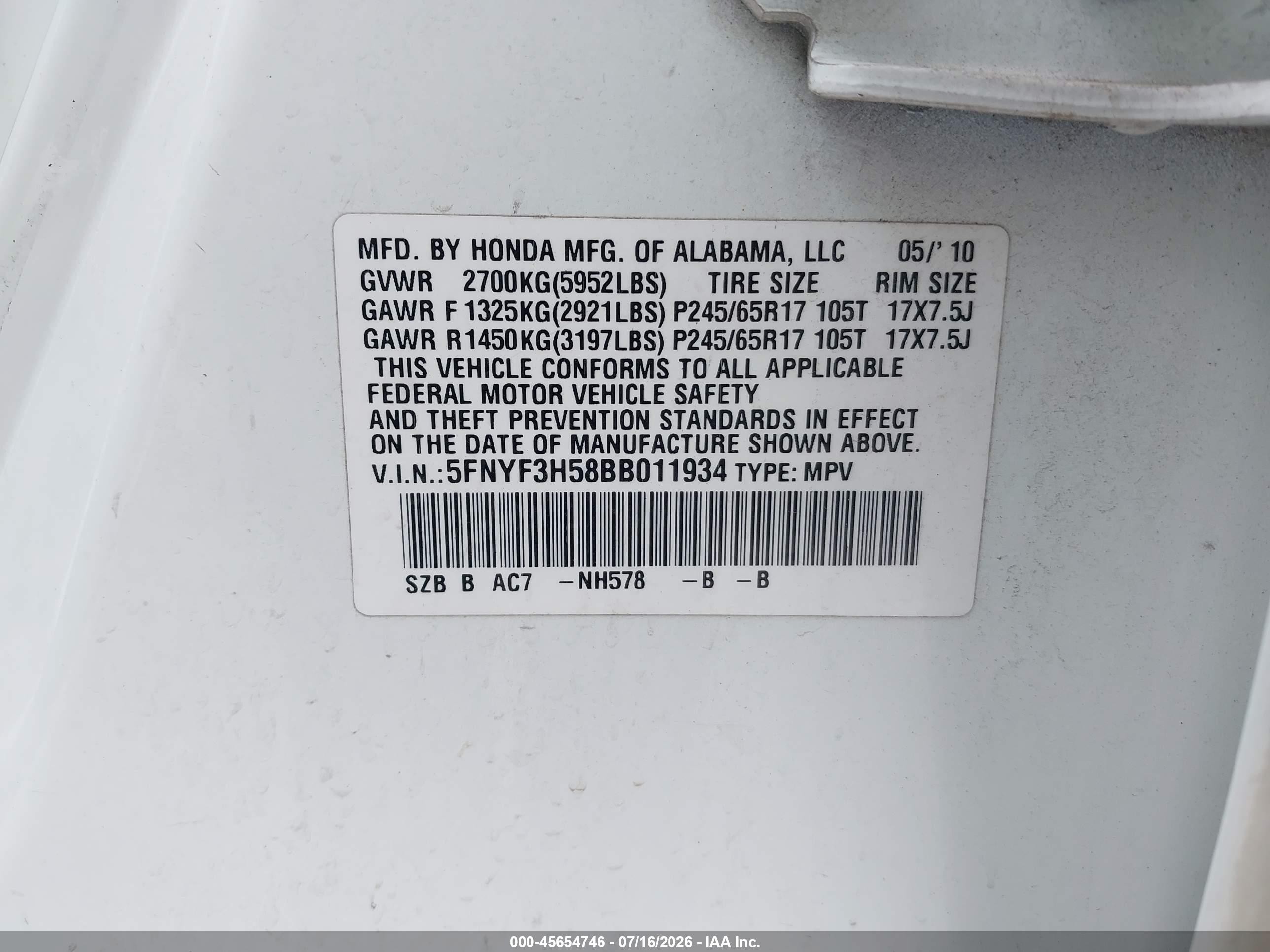 2011 Honda Pilot Ex-l White vin: 5FNYF3H58BB011934