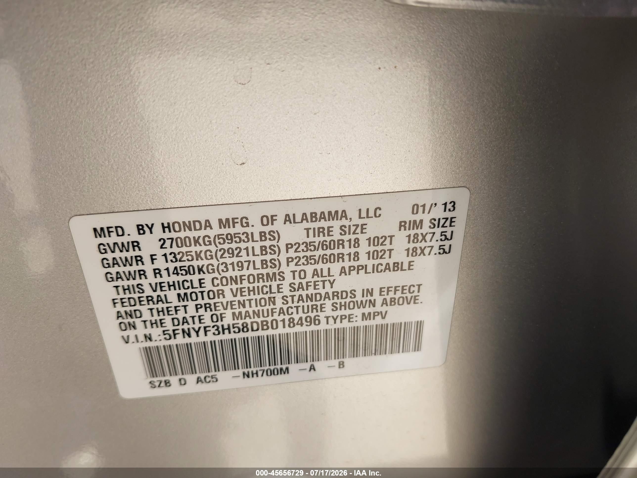 2013 Honda Pilot Ex-l Silver vin: 5FNYF3H58DB018496