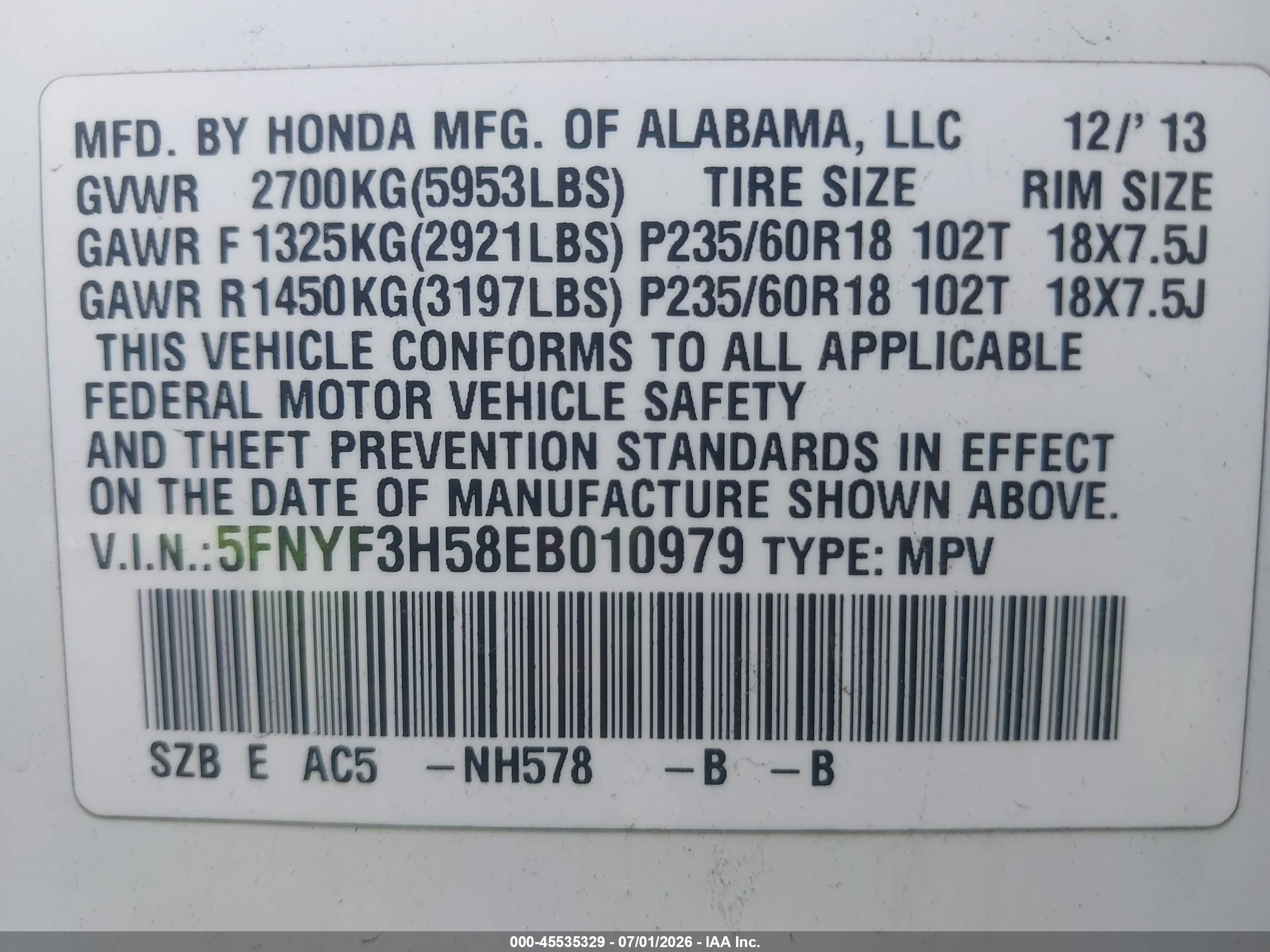 2014 Honda Pilot Ex-l White vin: 5FNYF3H58EB010979