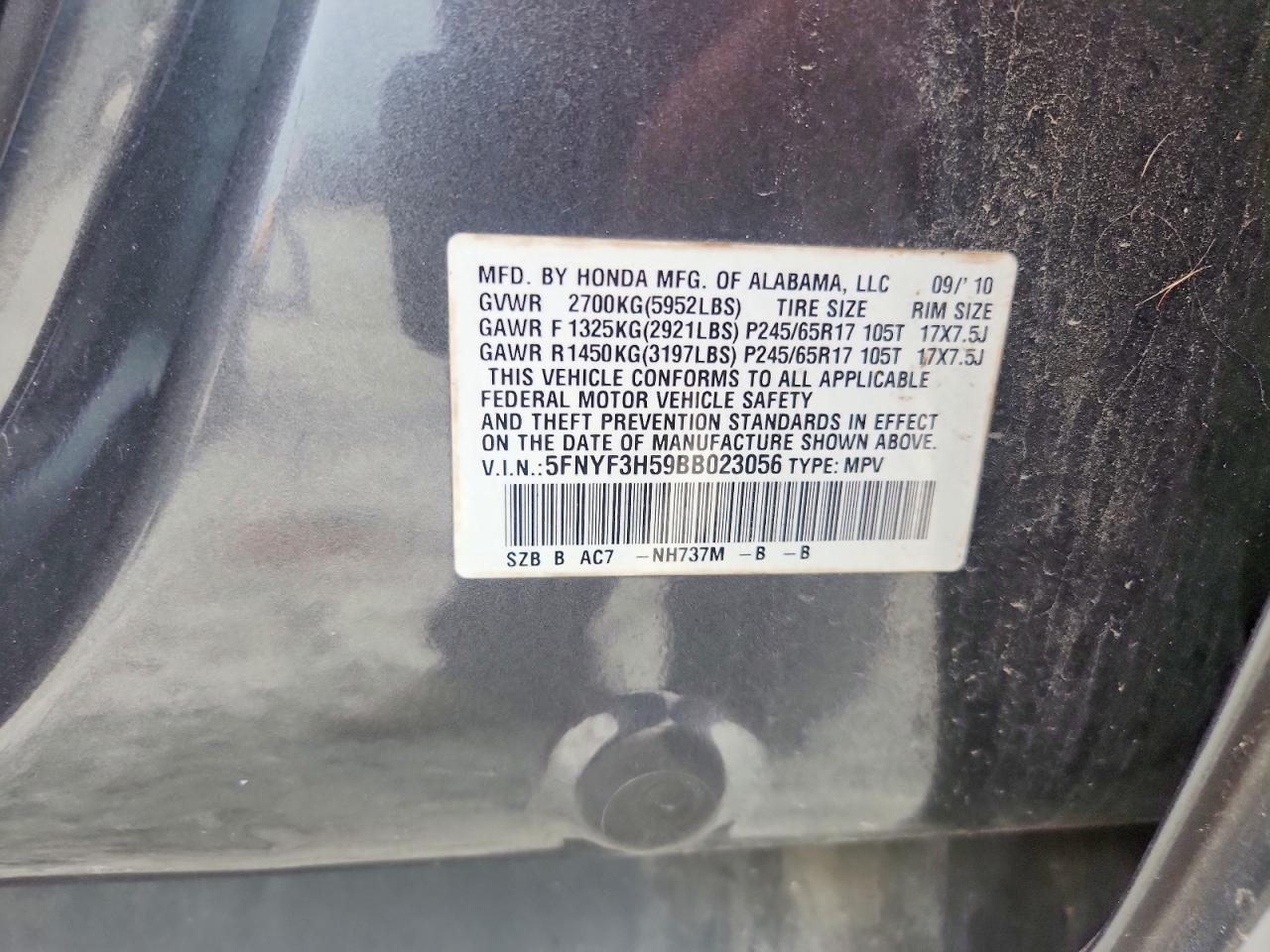 2011 Honda Pilot Exl Gray vin: 5FNYF3H59BB023056