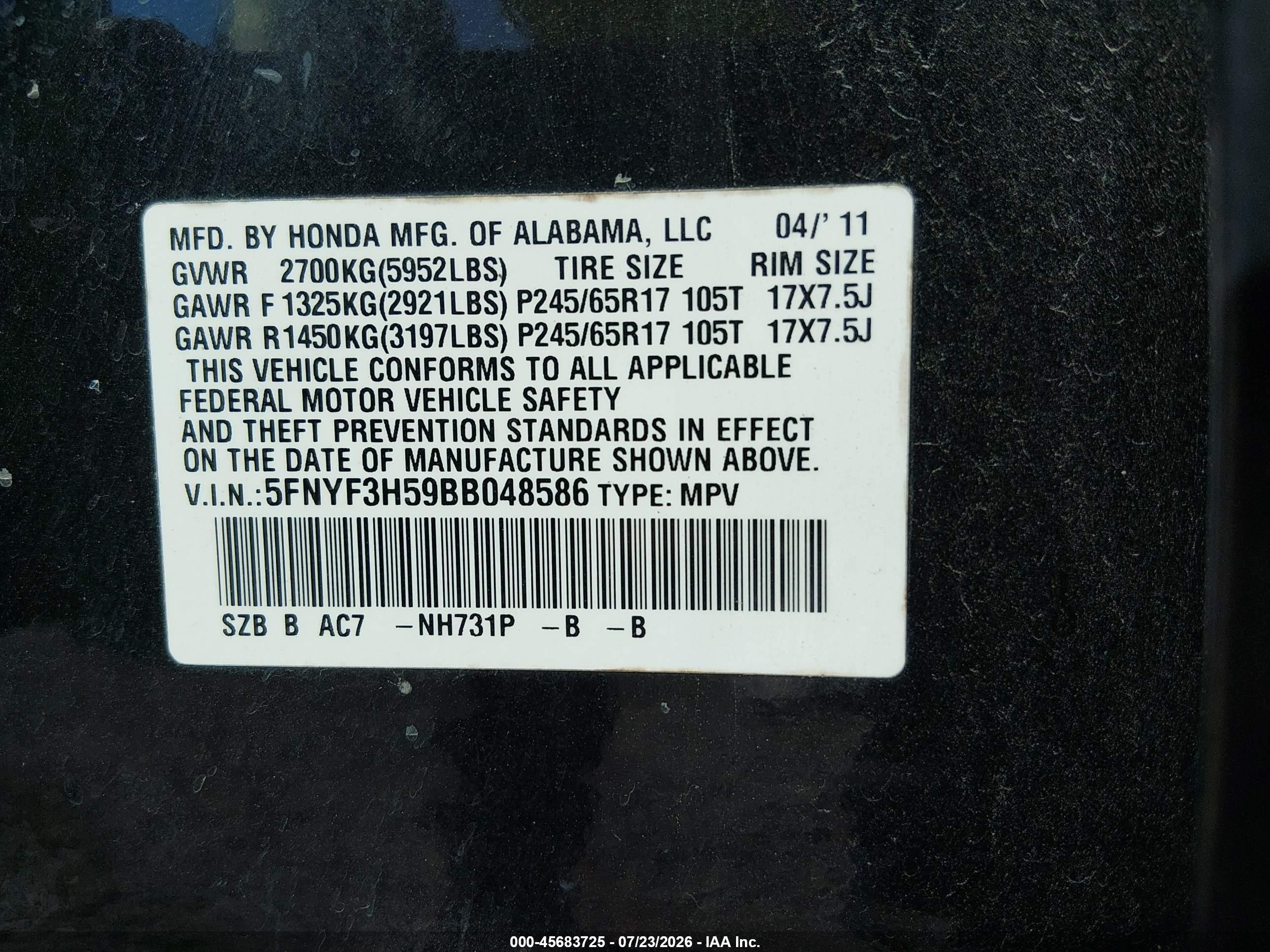 2011 Honda Pilot Ex-l Black vin: 5FNYF3H59BB048586