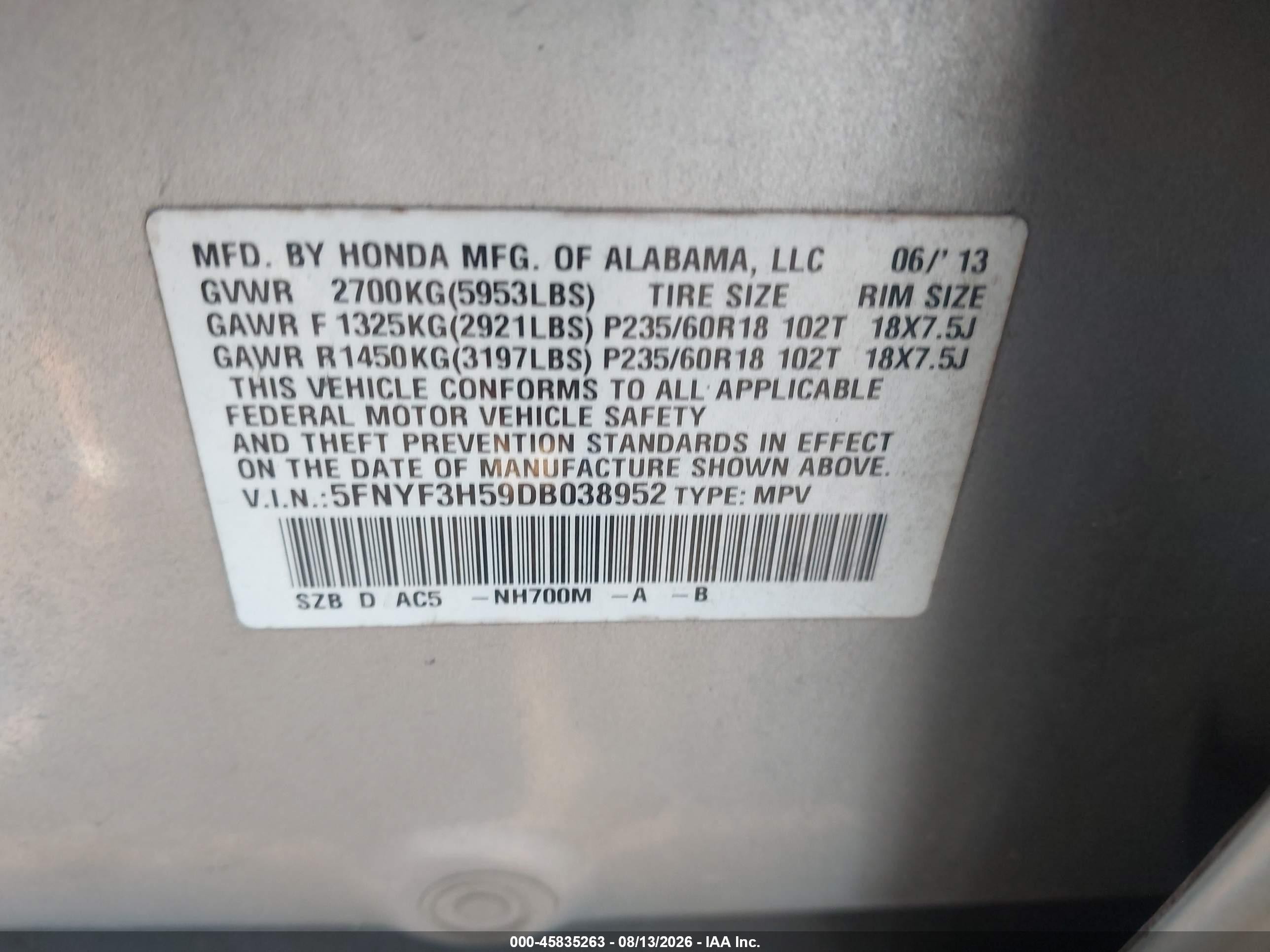 2013 Honda Pilot Ex-l Silver vin: 5FNYF3H59DB038952