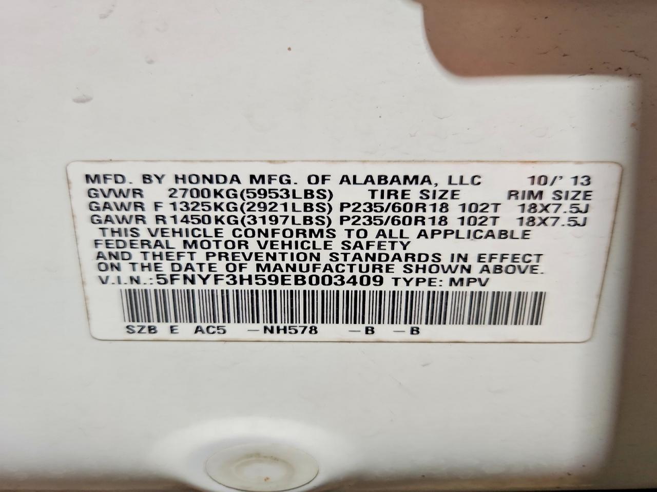 2014 Honda Pilot Exl White vin: 5FNYF3H59EB003409