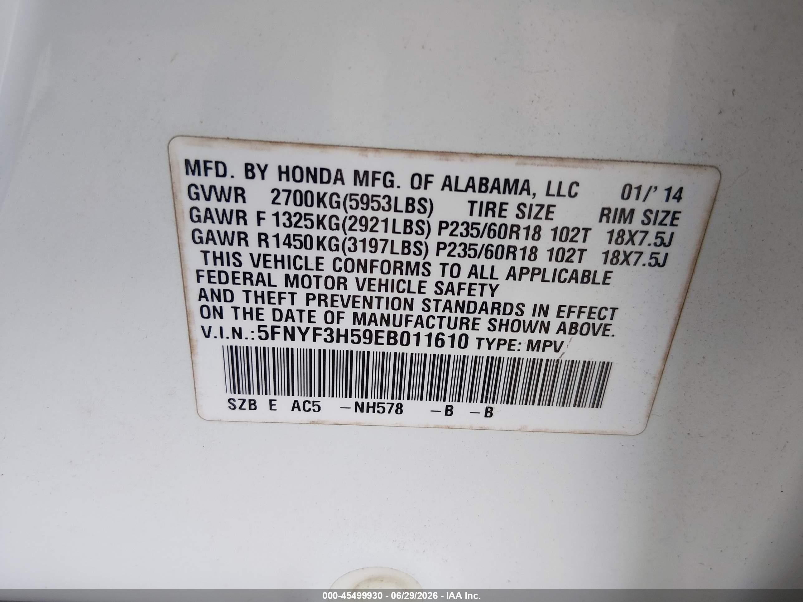 2014 Honda Pilot Ex-l White vin: 5FNYF3H59EB011610