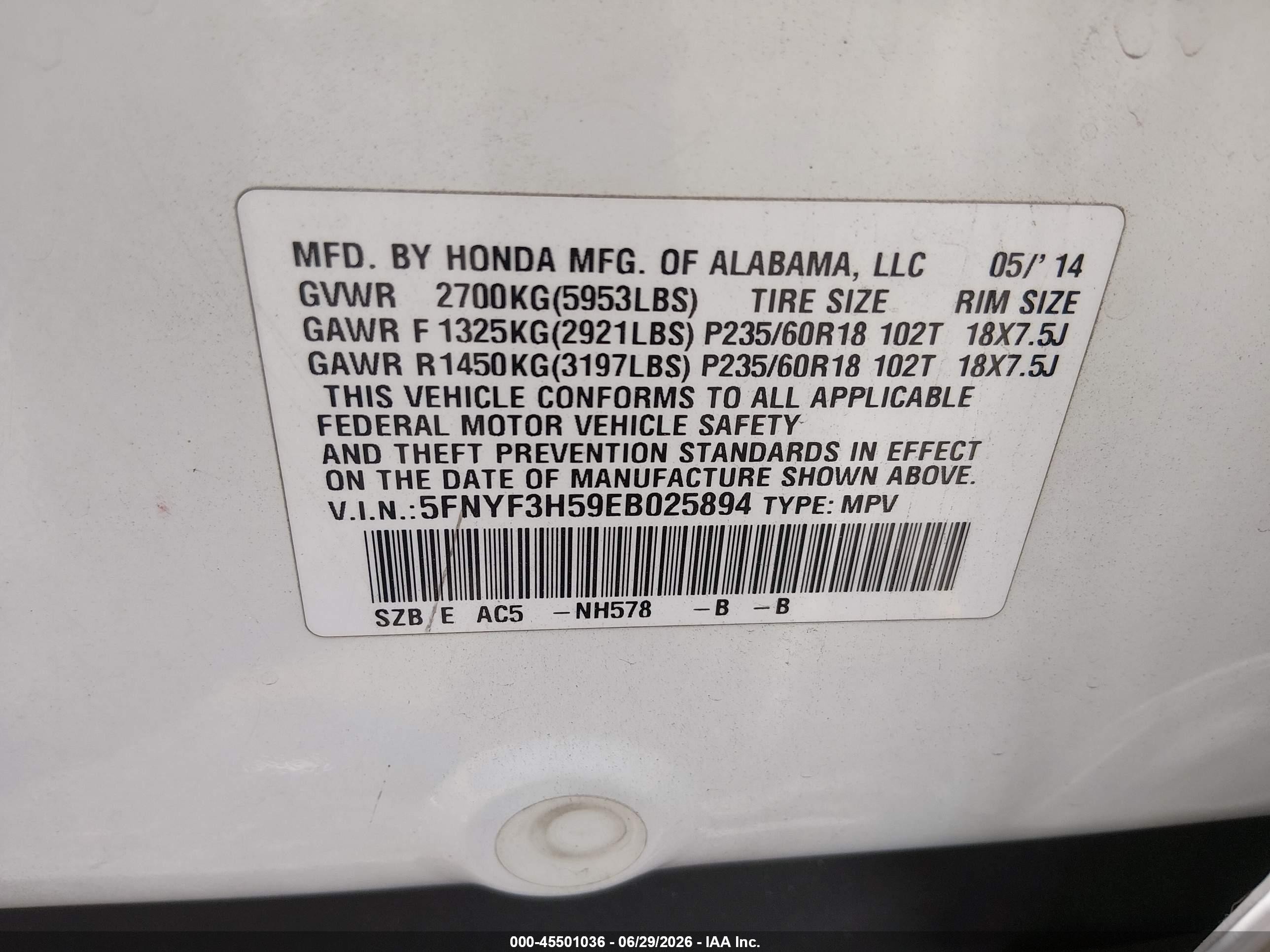 2014 Honda Pilot Ex-l White vin: 5FNYF3H59EB025894