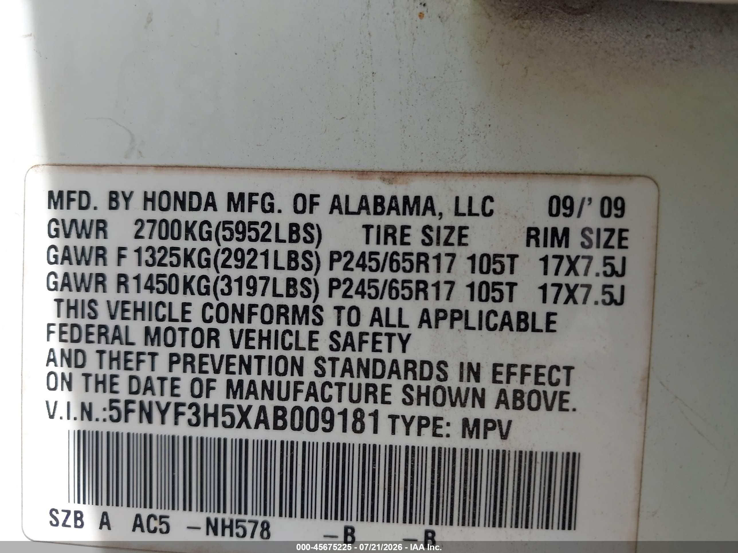 2010 Honda Pilot Ex-l White vin: 5FNYF3H5XAB009181