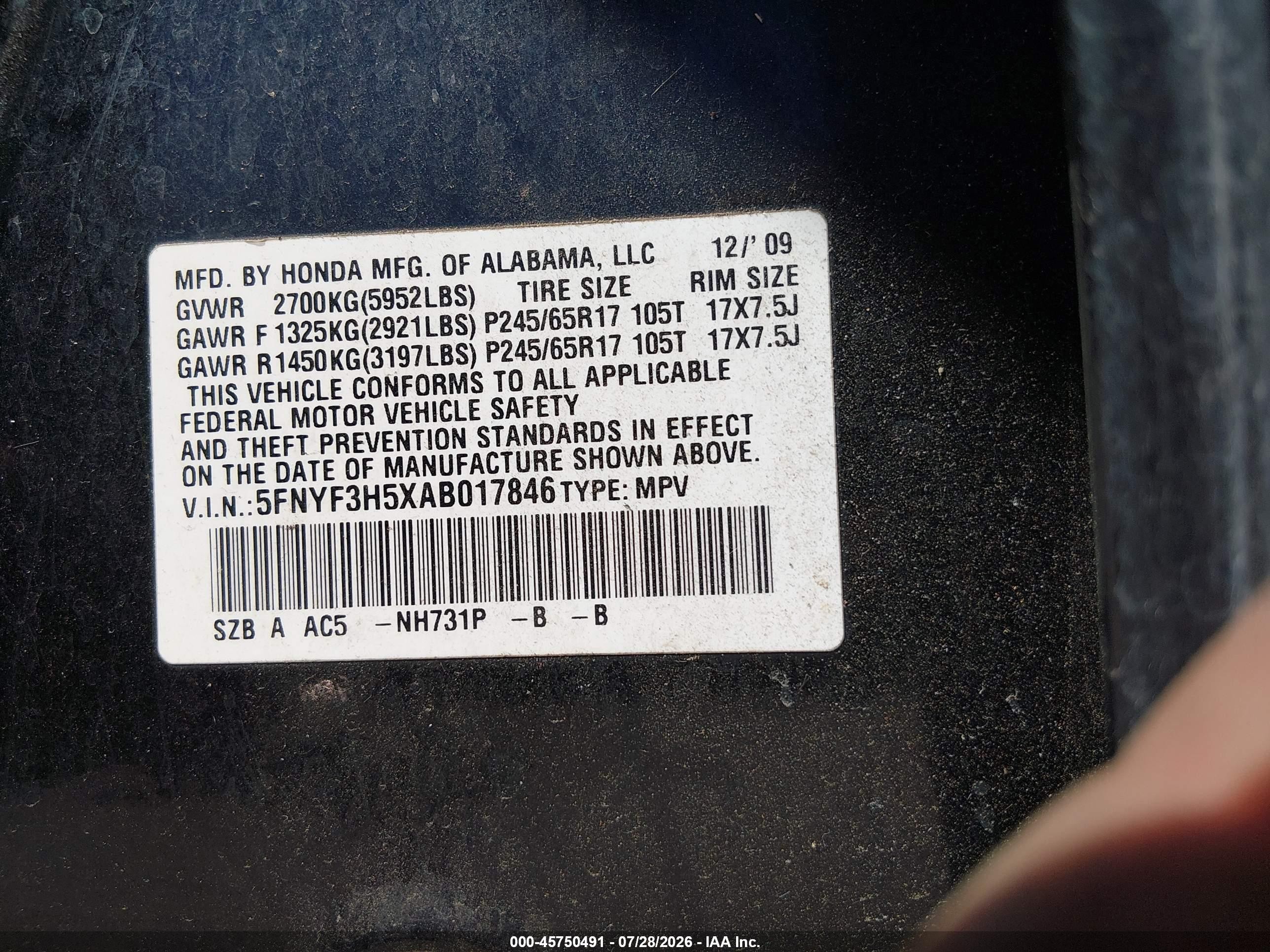 2010 Honda Pilot Ex-l Black vin: 5FNYF3H5XAB017846