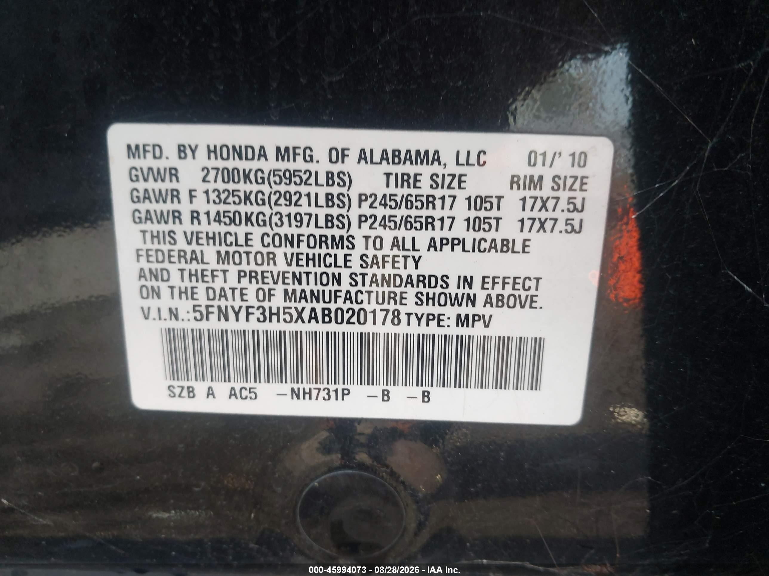 2010 Honda Pilot Ex-l Черный vin: 5FNYF3H5XAB020178