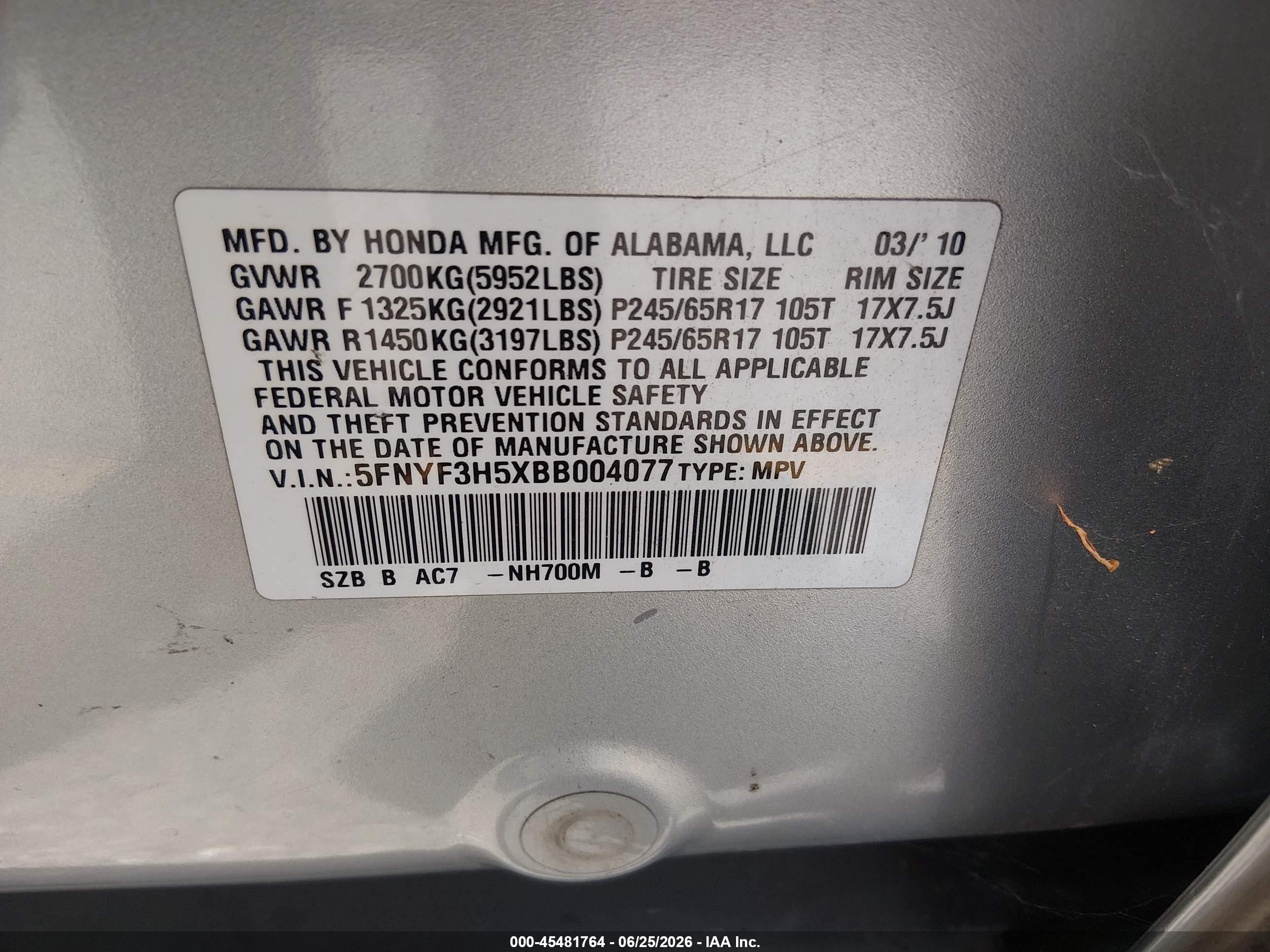 2011 Honda Pilot Ex-l Silver vin: 5FNYF3H5XBB004077