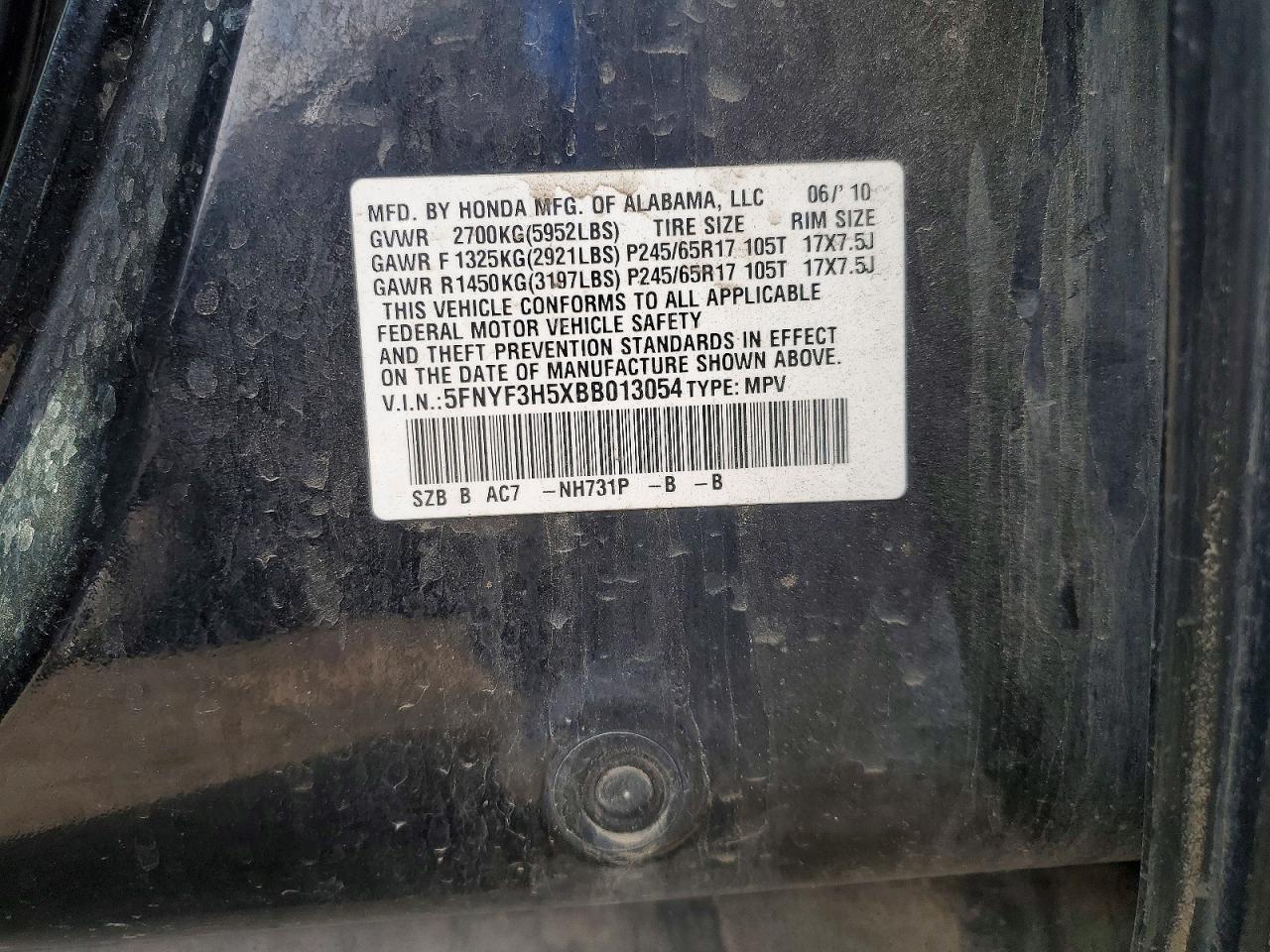 2011 Honda Pilot Exl Black vin: 5FNYF3H5XBB013054
