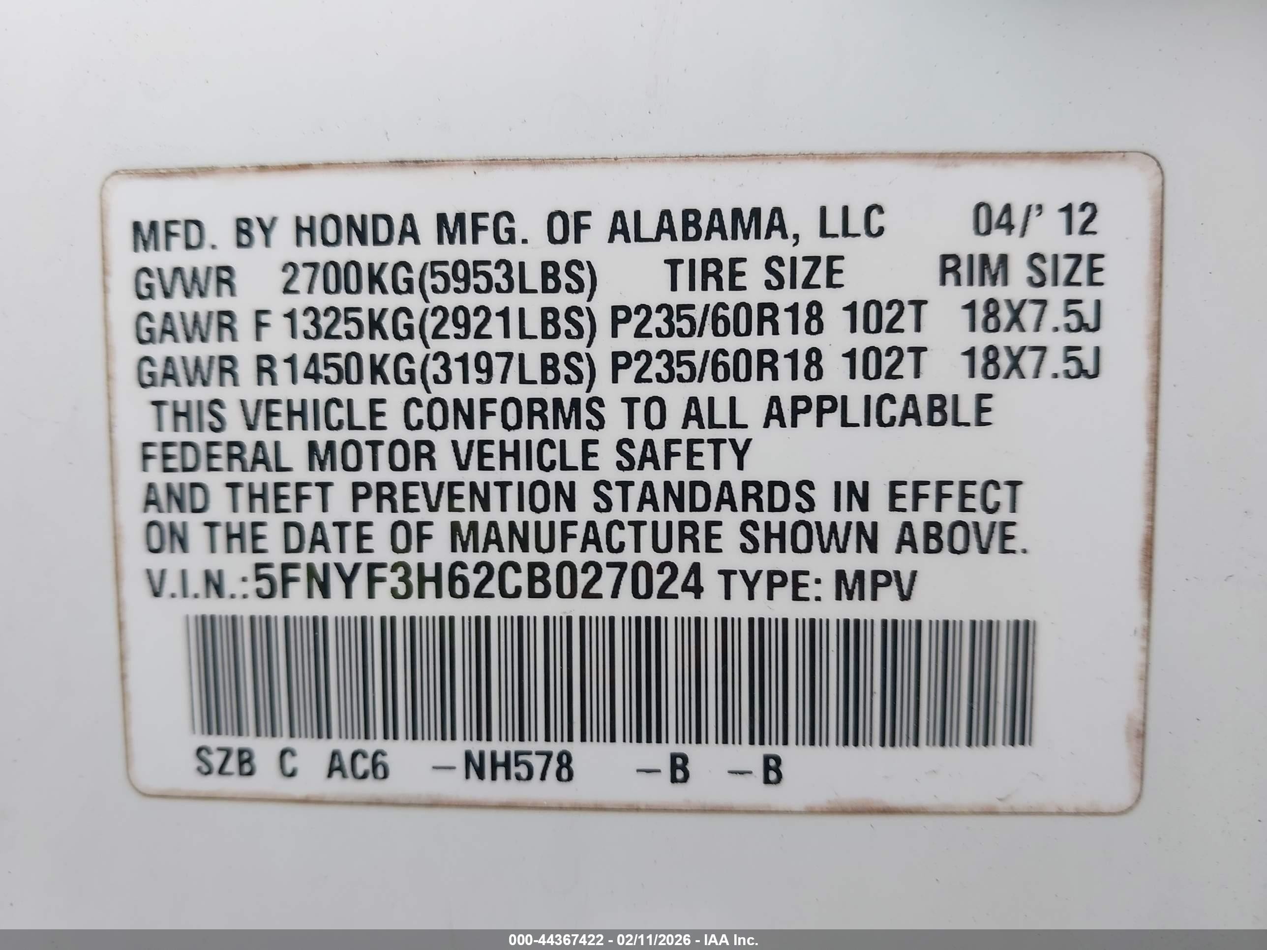 2012 Honda Pilot Ex-l Белый vin: 5FNYF3H62CB027024