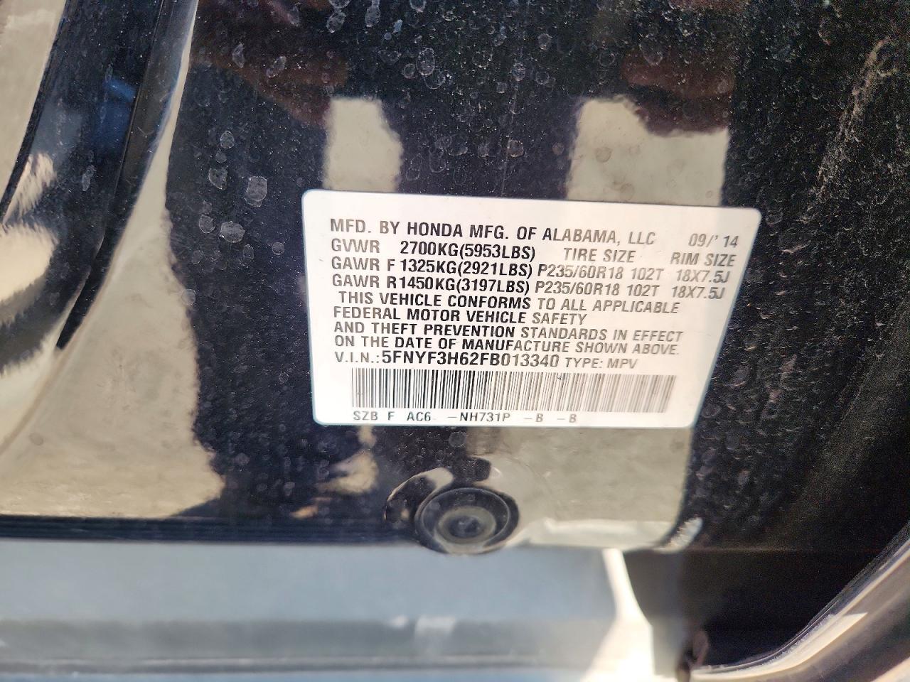 2015 Honda Pilot Exl Black vin: 5FNYF3H62FB013340