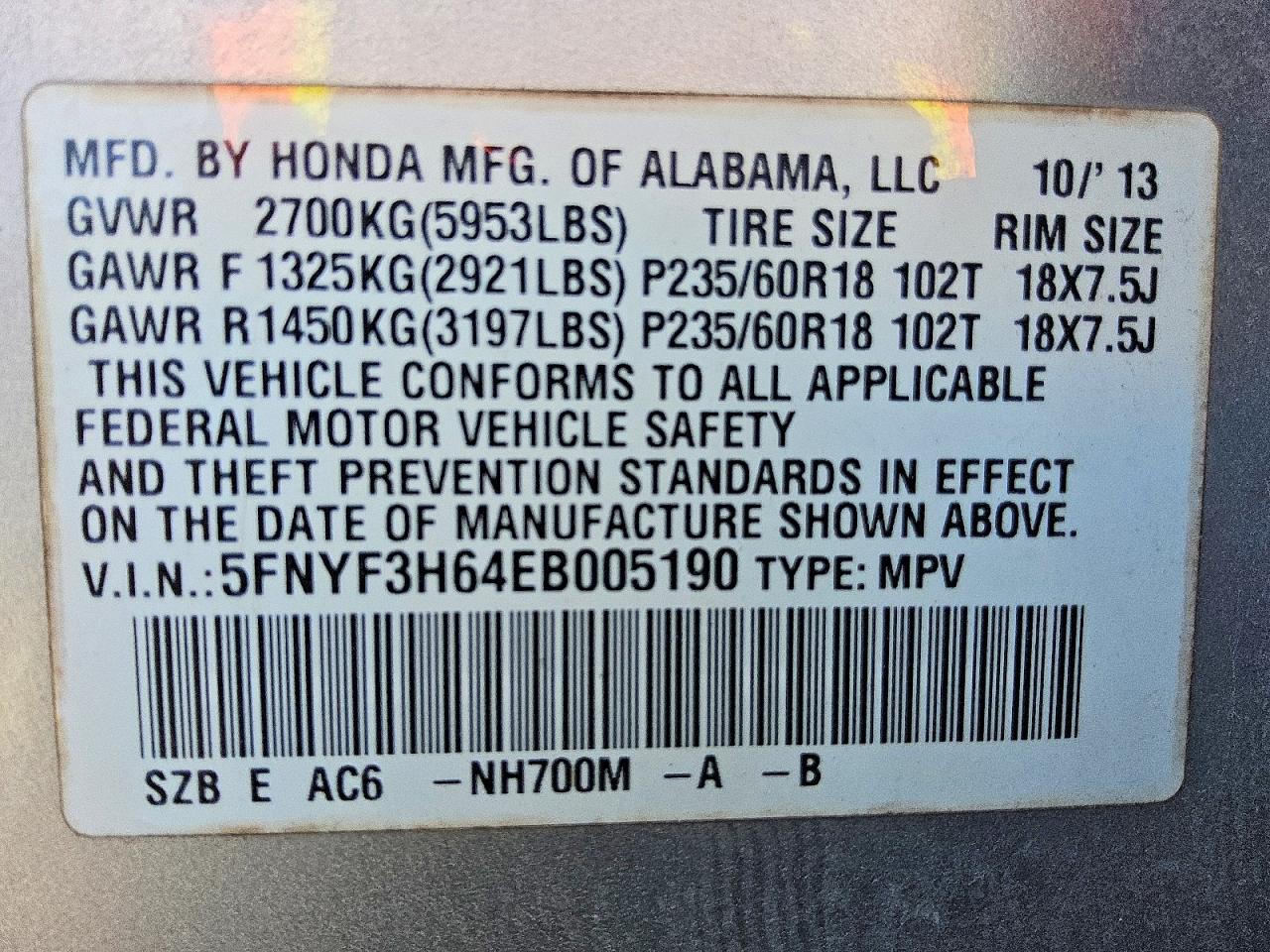 2014 Honda Pilot Exl Silver vin: 5FNYF3H64EB005190