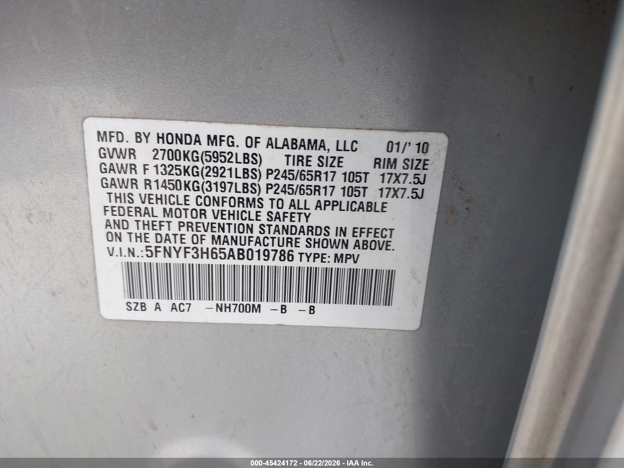 2010 Honda Pilot Ex-l Silver vin: 5FNYF3H65AB019786