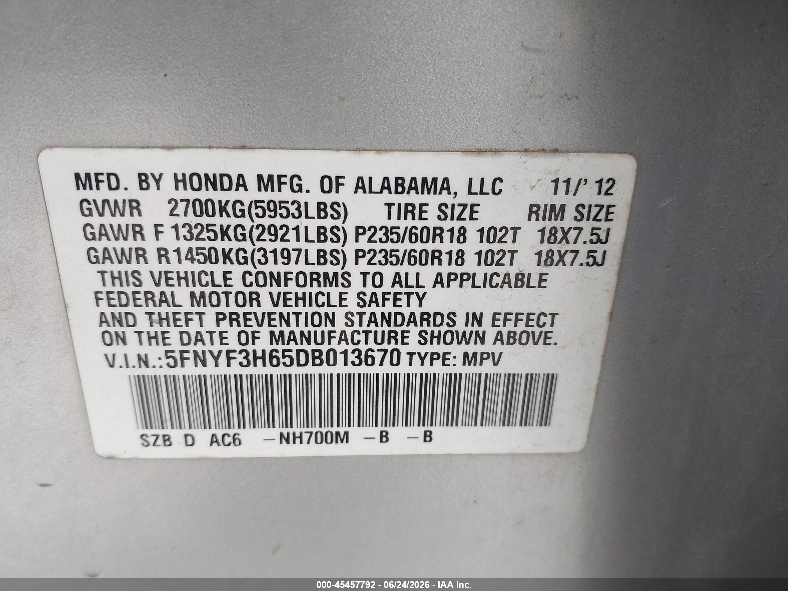 2013 Honda Pilot Ex-l Серебряный vin: 5FNYF3H65DB013670