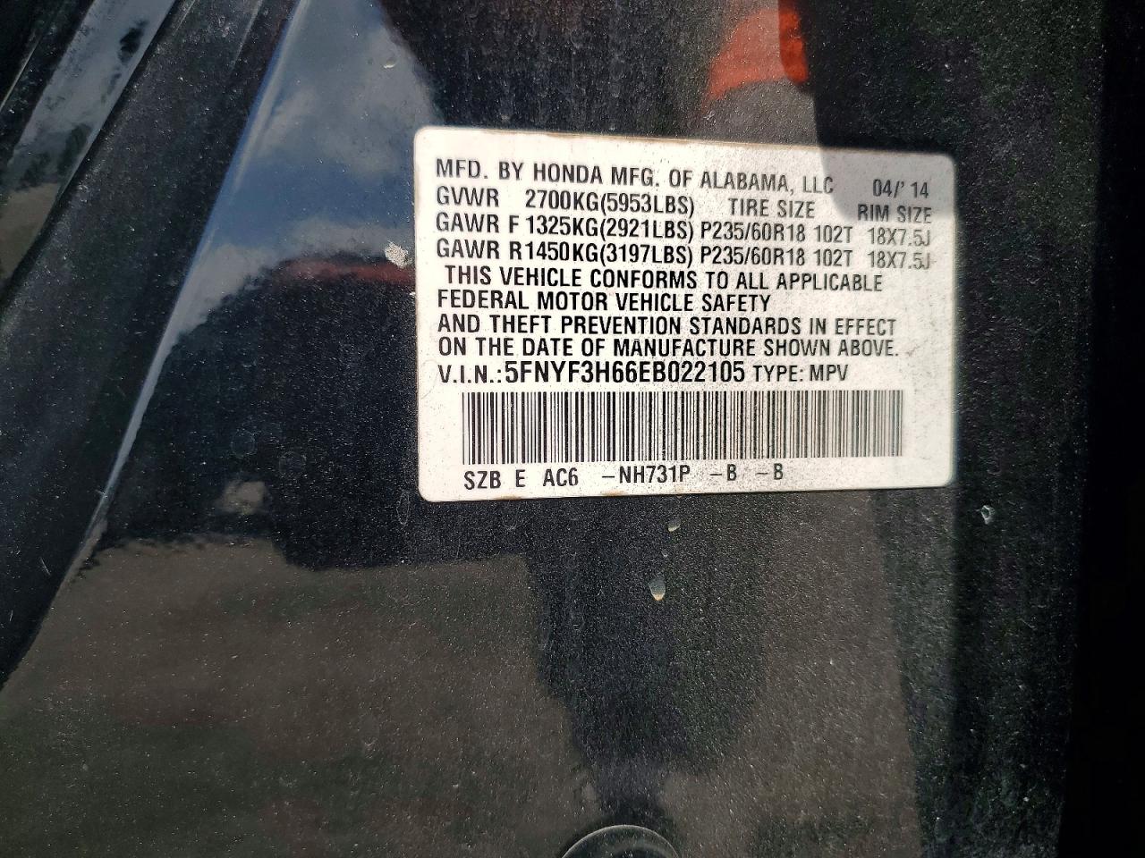 2014 Honda Pilot Exl Черный vin: 5FNYF3H66EB022105