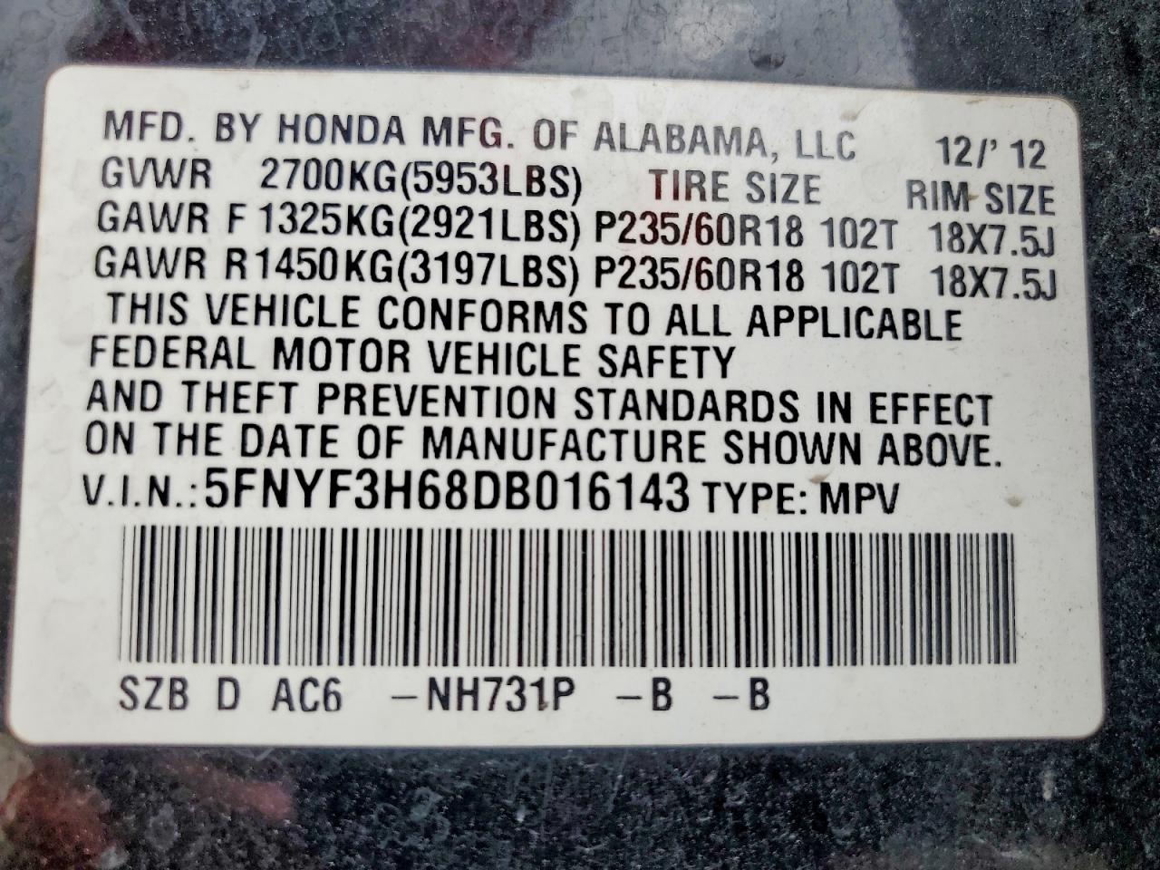 2013 Honda Pilot Exl Black vin: 5FNYF3H68DB016143