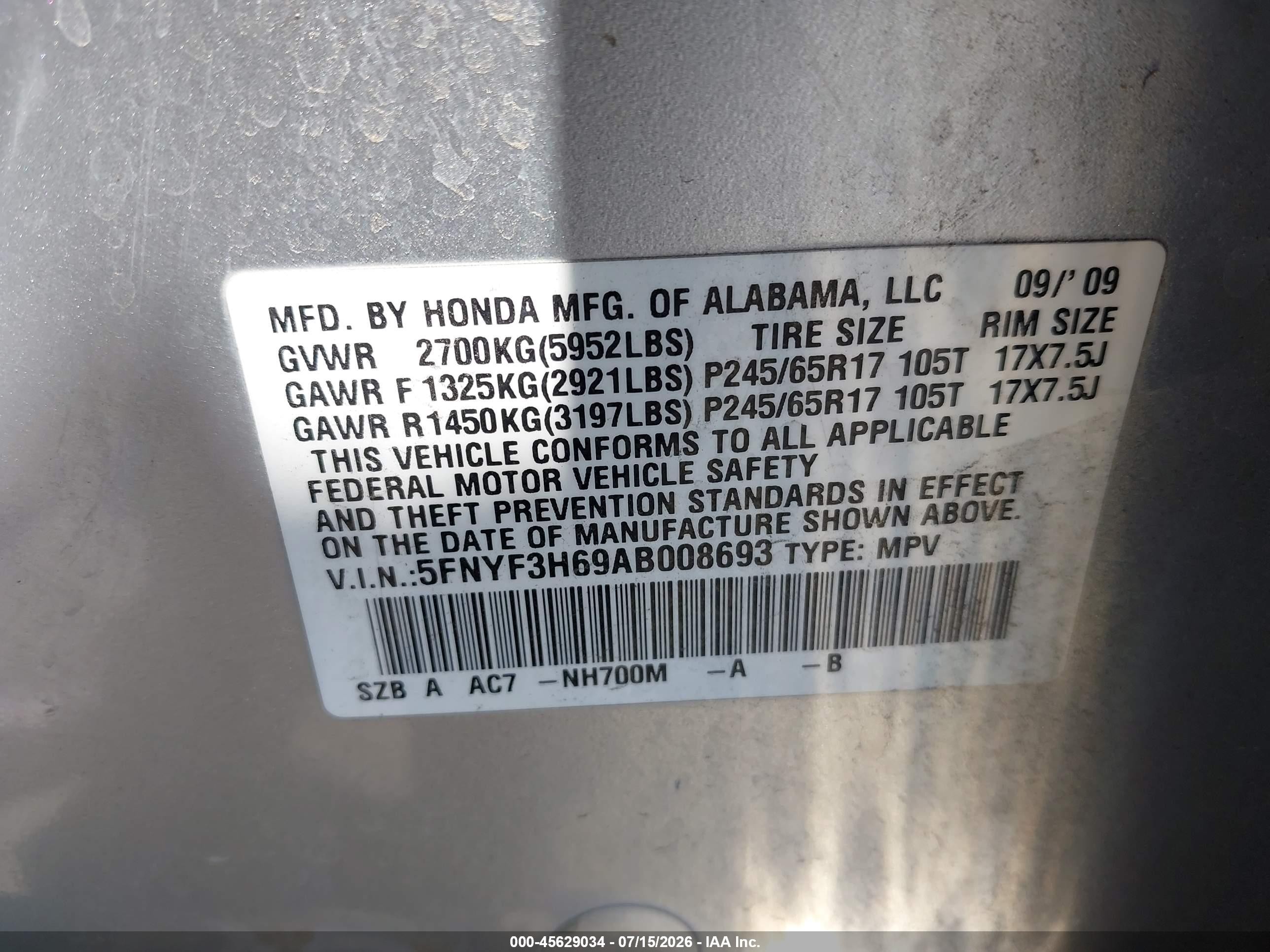 2010 Honda Pilot Ex-l Silver vin: 5FNYF3H69AB008693