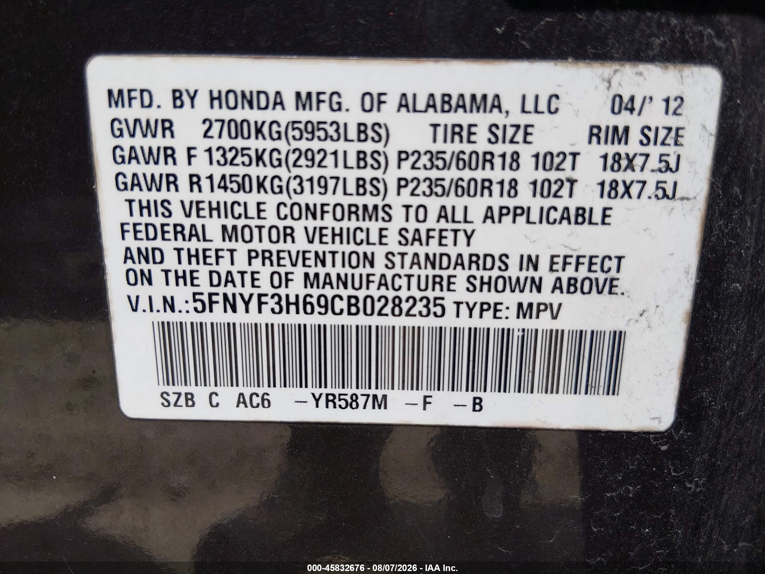 2012 Honda Pilot Ex-l Black vin: 5FNYF3H69CB028235
