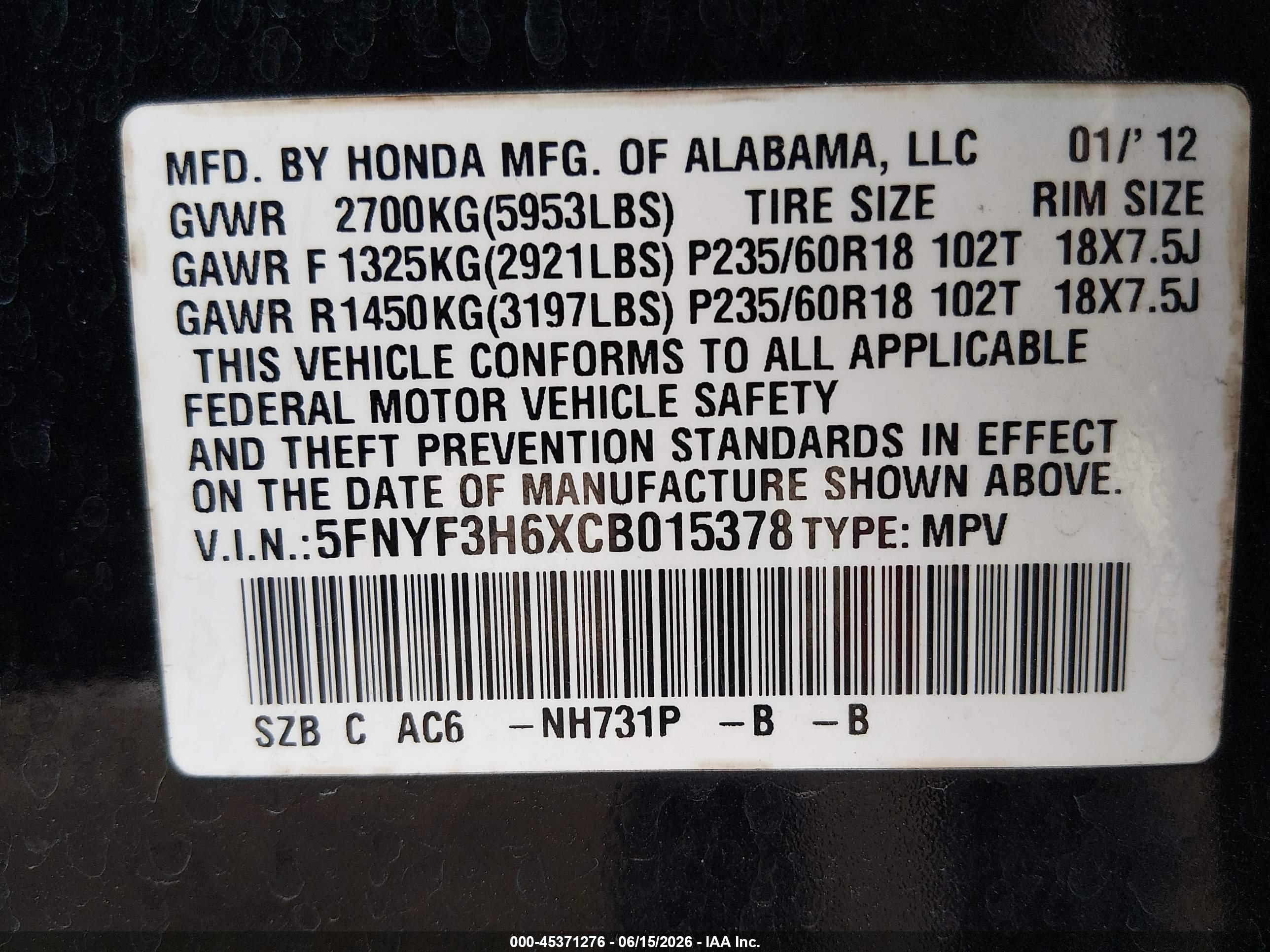 2012 Honda Pilot Ex-l Black vin: 5FNYF3H6XCB015378