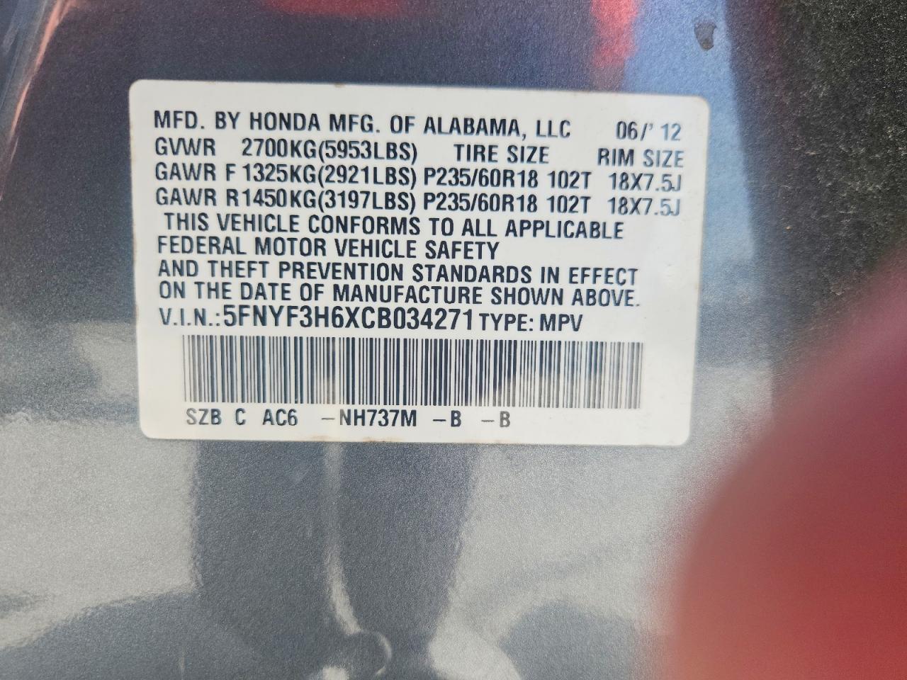 2012 Honda Pilot Exl Gray vin: 5FNYF3H6XCB034271