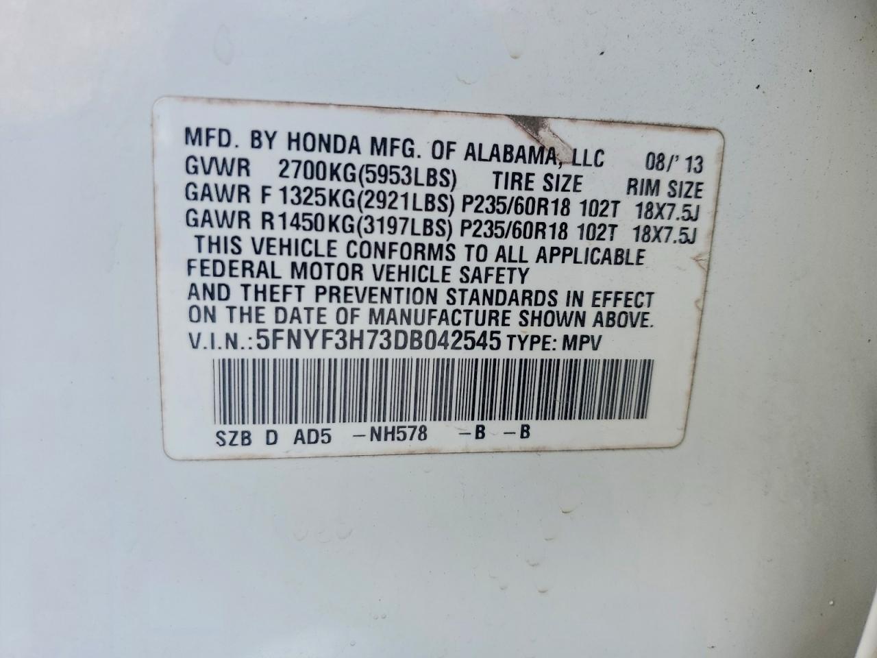 2013 Honda Pilot Exln White vin: 5FNYF3H73DB042545