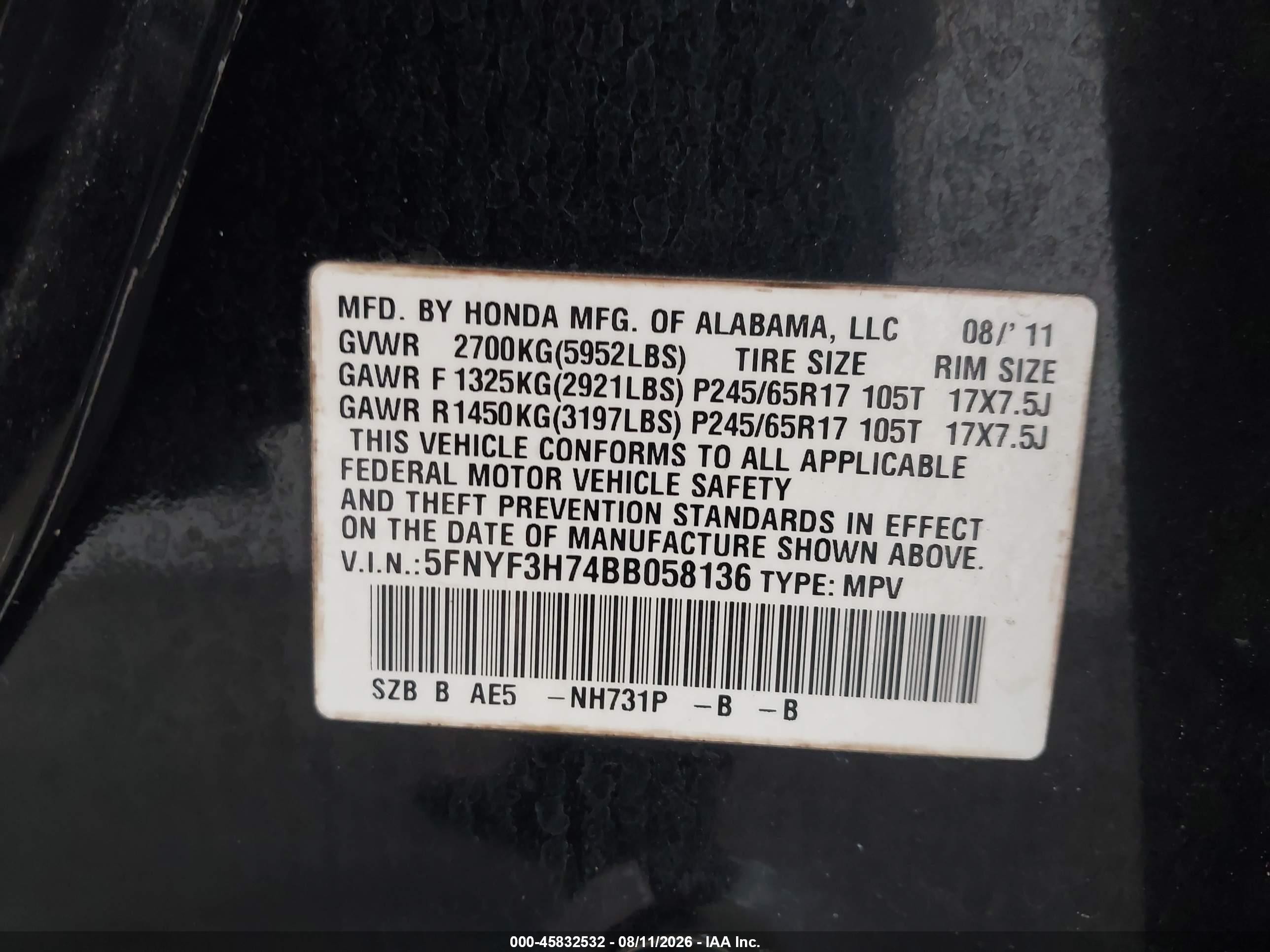 2011 Honda Pilot Ex-l Black vin: 5FNYF3H74BB058136