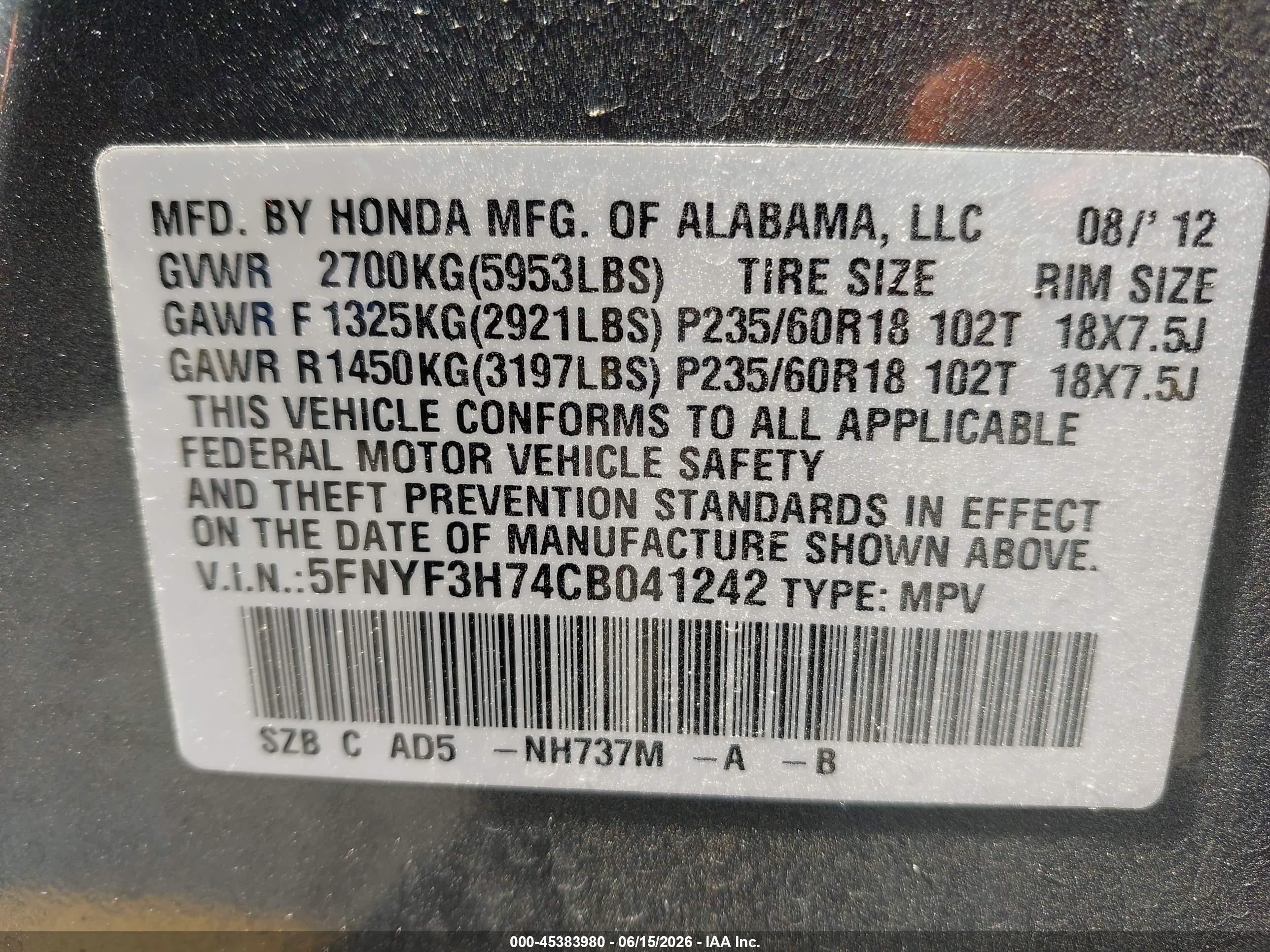 2012 Honda Pilot Ex-l Brown vin: 5FNYF3H74CB041242