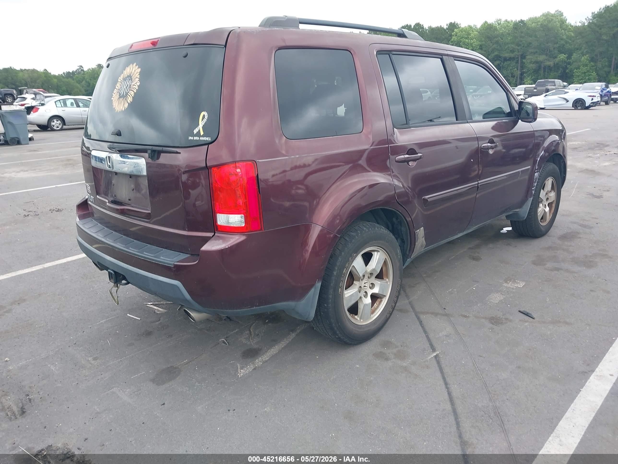2011 Honda Pilot Ex-l Maroon vin: 5FNYF3H75BB041197