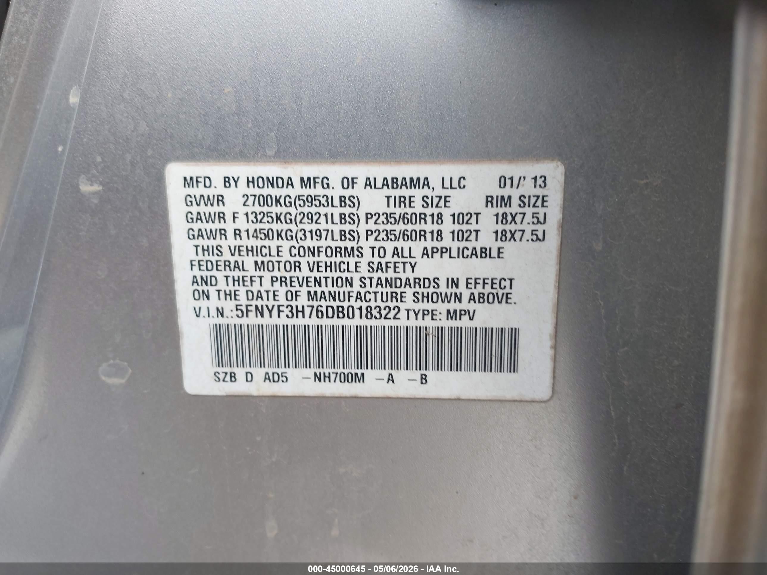2013 Honda Pilot Ex-l Silver vin: 5FNYF3H76DB018322