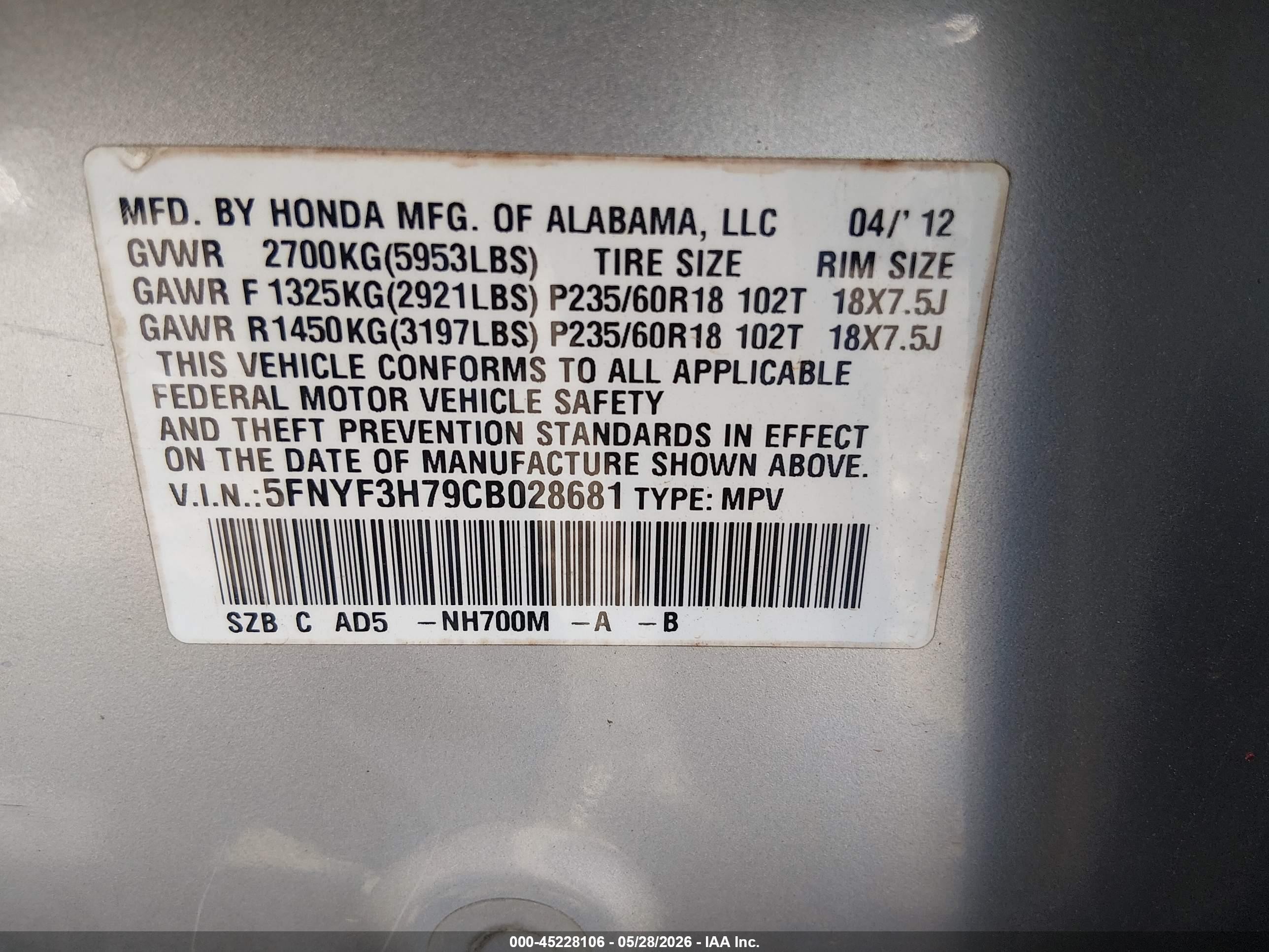 2012 Honda Pilot Ex-l Серебряный vin: 5FNYF3H79CB028681