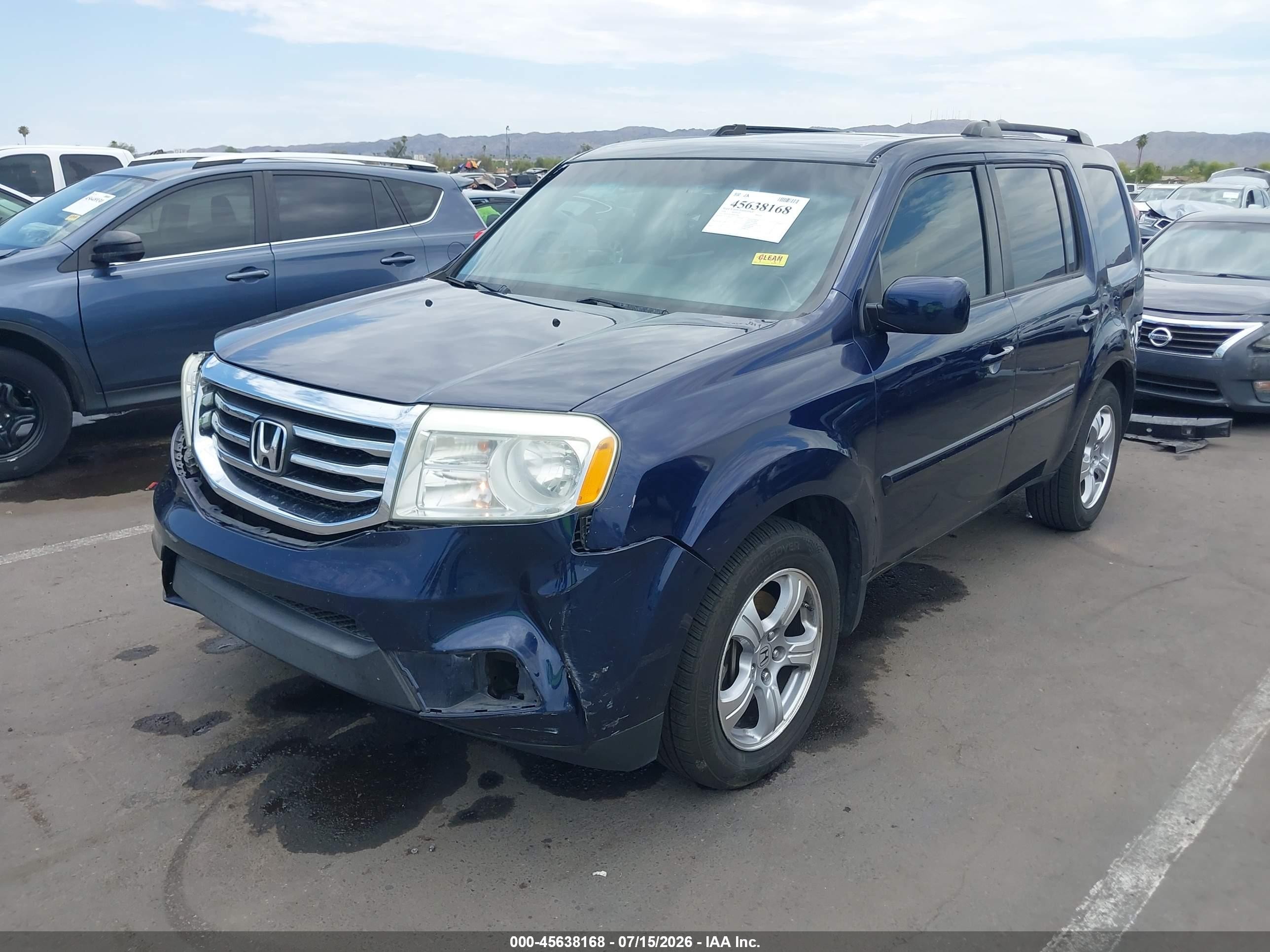 2014 Honda Pilot Ex-l Blue vin: 5FNYF3H79EB011866