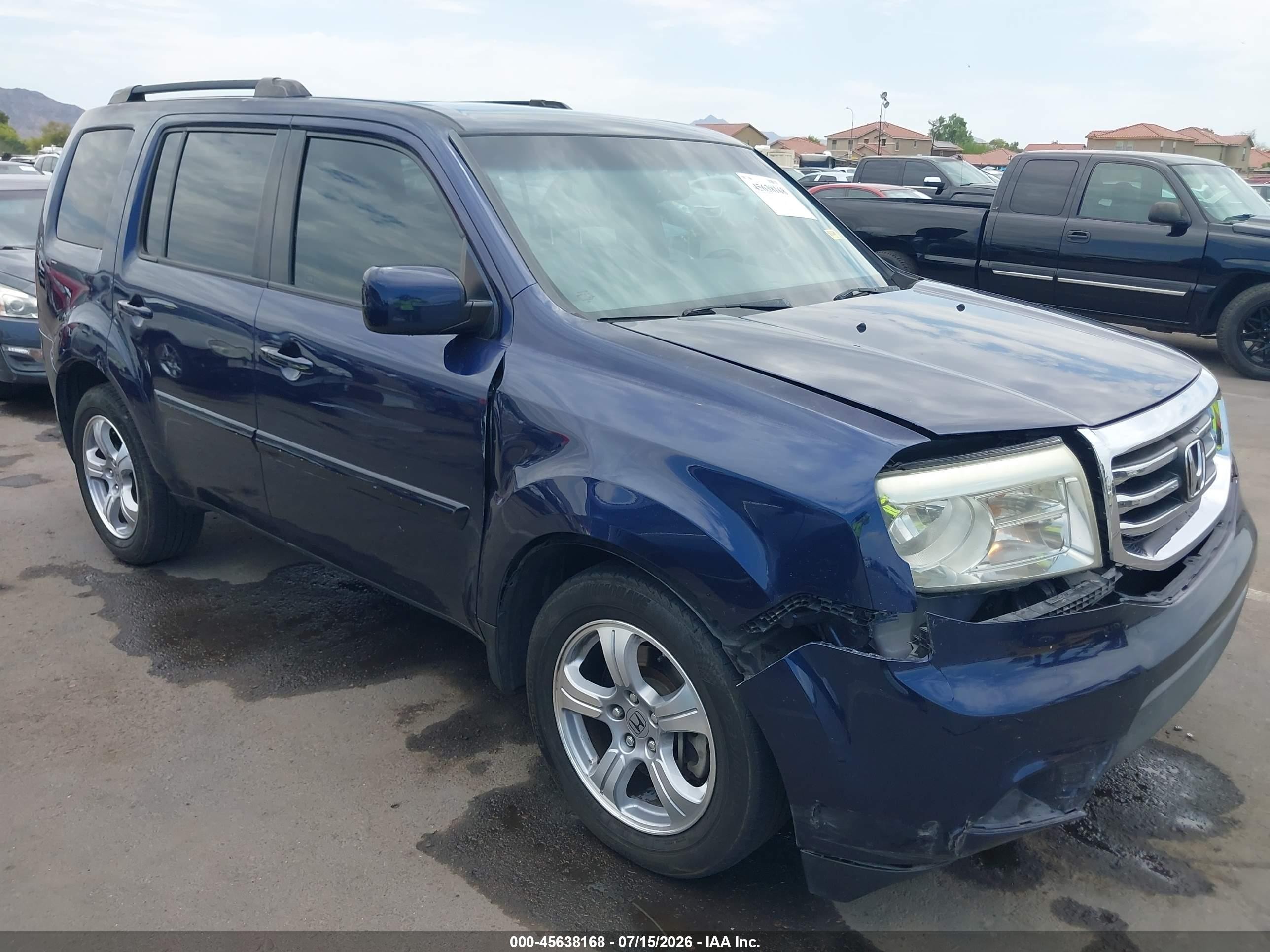 2014 Honda Pilot Ex-l Blue vin: 5FNYF3H79EB011866