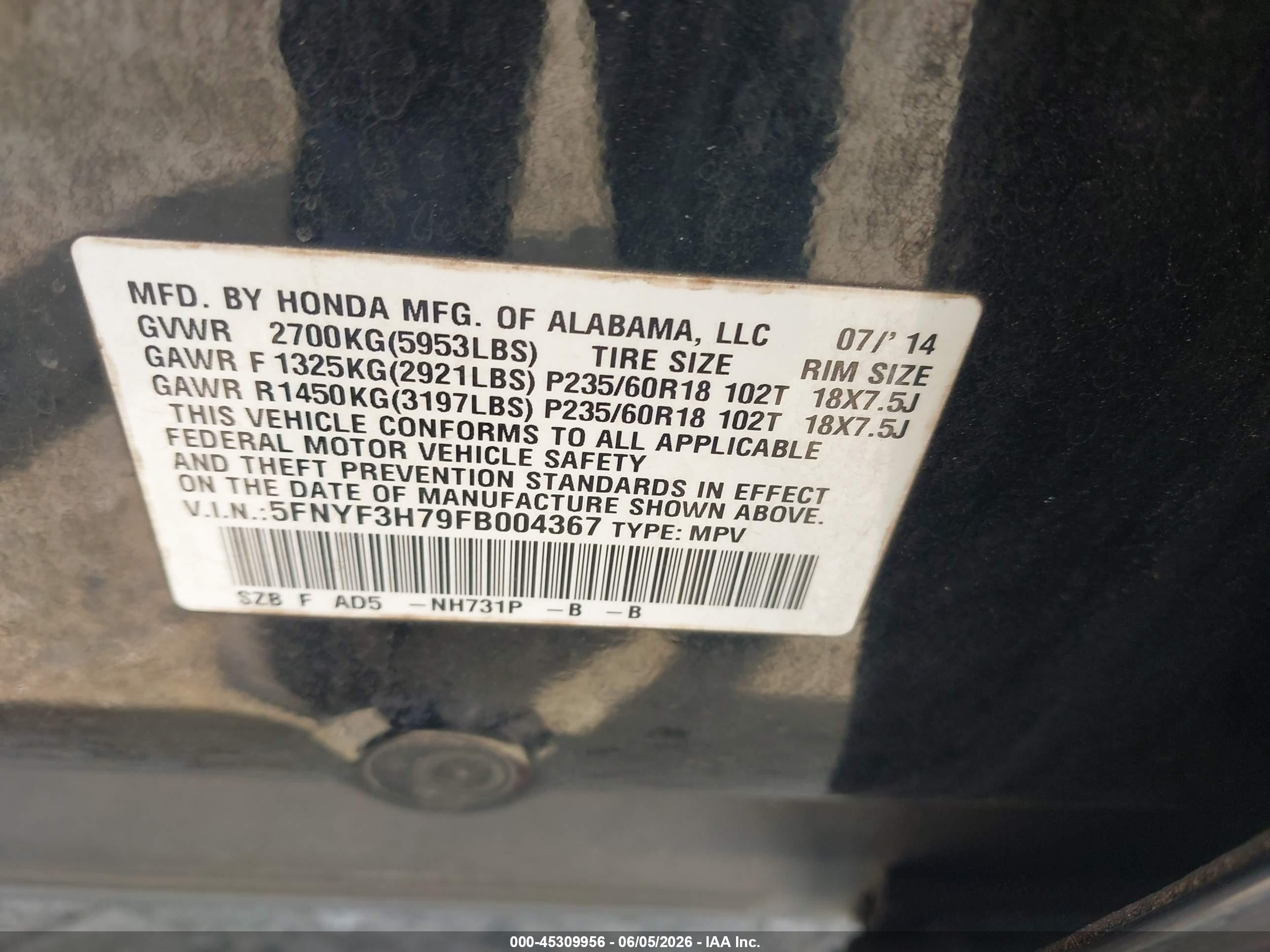 2015 Honda Pilot Ex-l Black vin: 5FNYF3H79FB004367