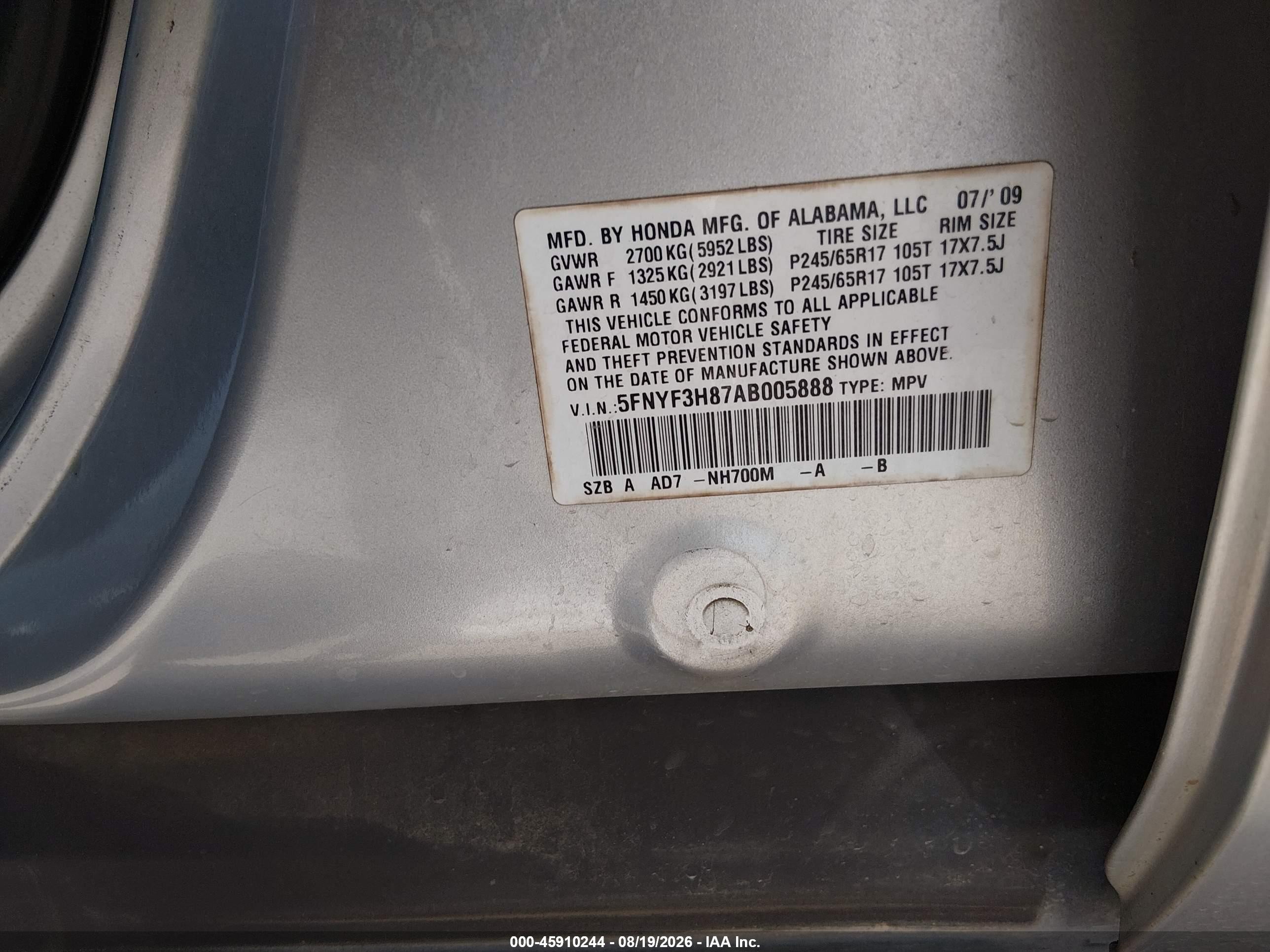 2010 Honda Pilot Touring Gray vin: 5FNYF3H87AB005888