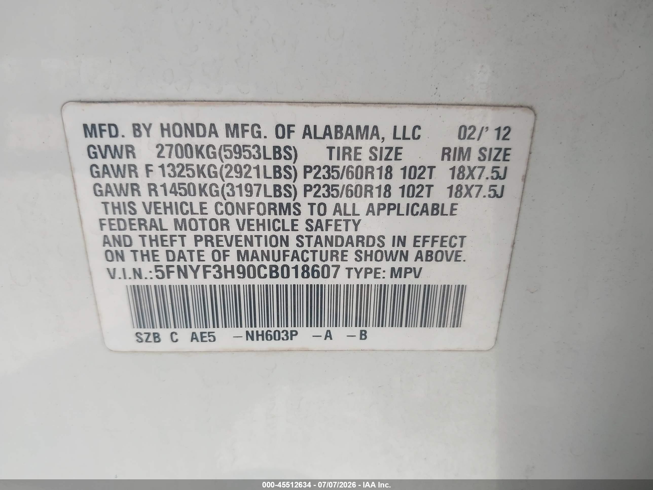 2012 Honda Pilot Touring White vin: 5FNYF3H90CB018607