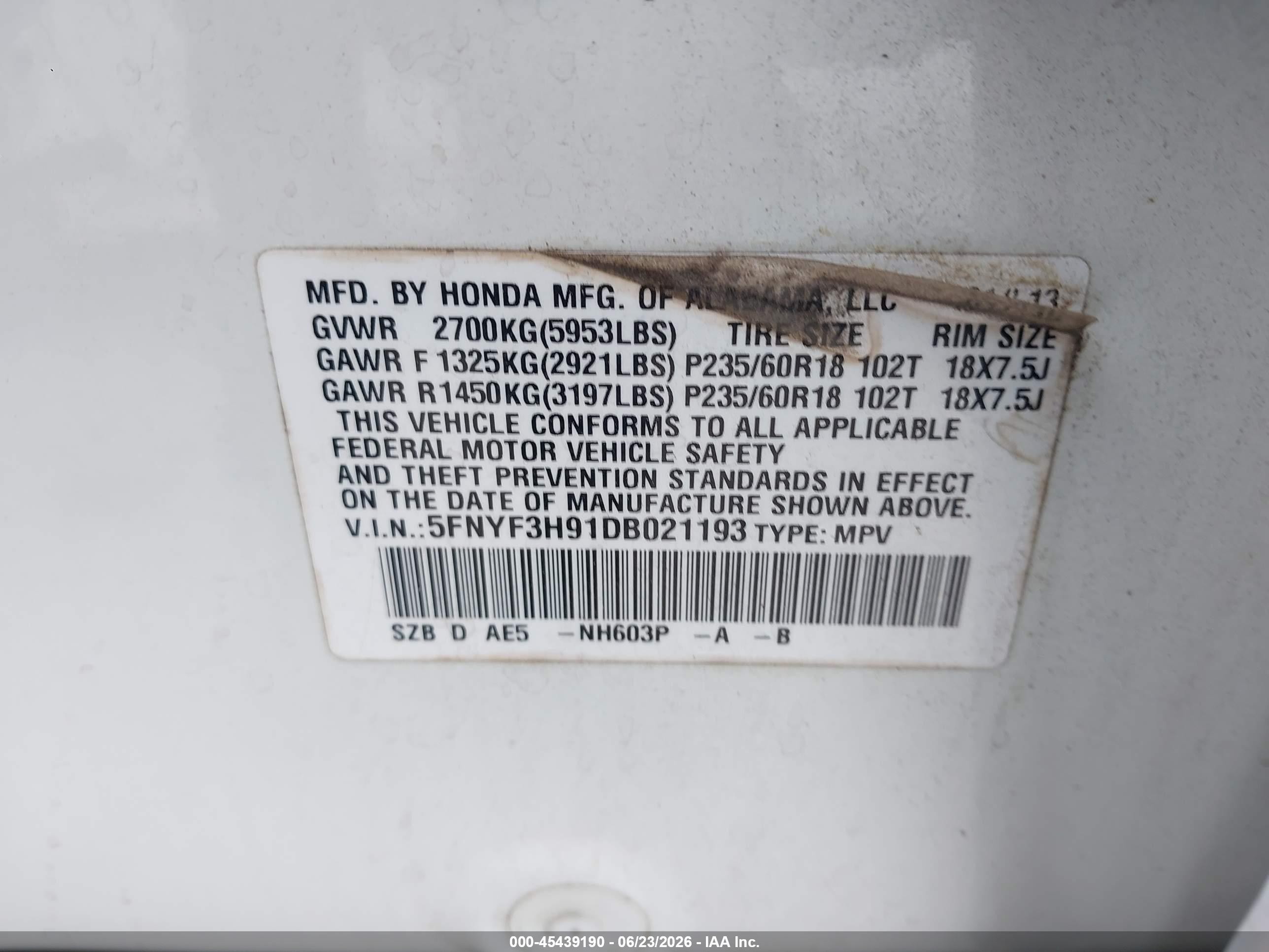 2013 Honda Pilot Touring Белый vin: 5FNYF3H91DB021193