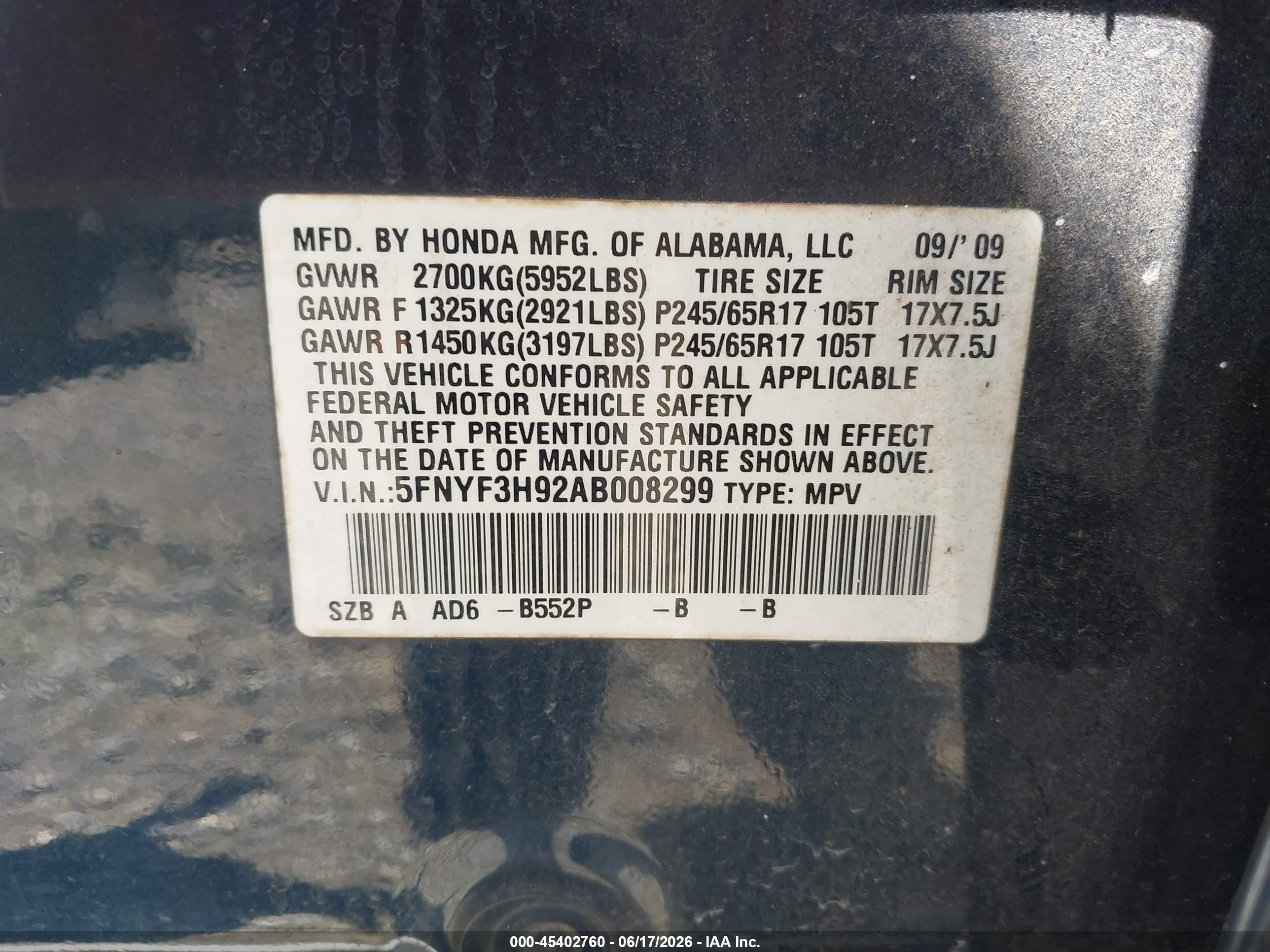 2010 Honda Pilot Touring Black vin: 5FNYF3H92AB008299