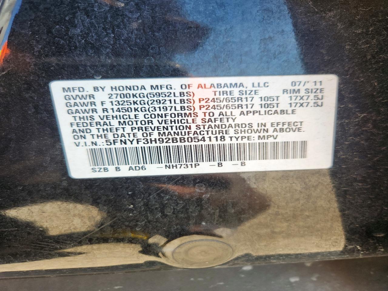 2011 Honda Pilot Touring Черный vin: 5FNYF3H92BB054118
