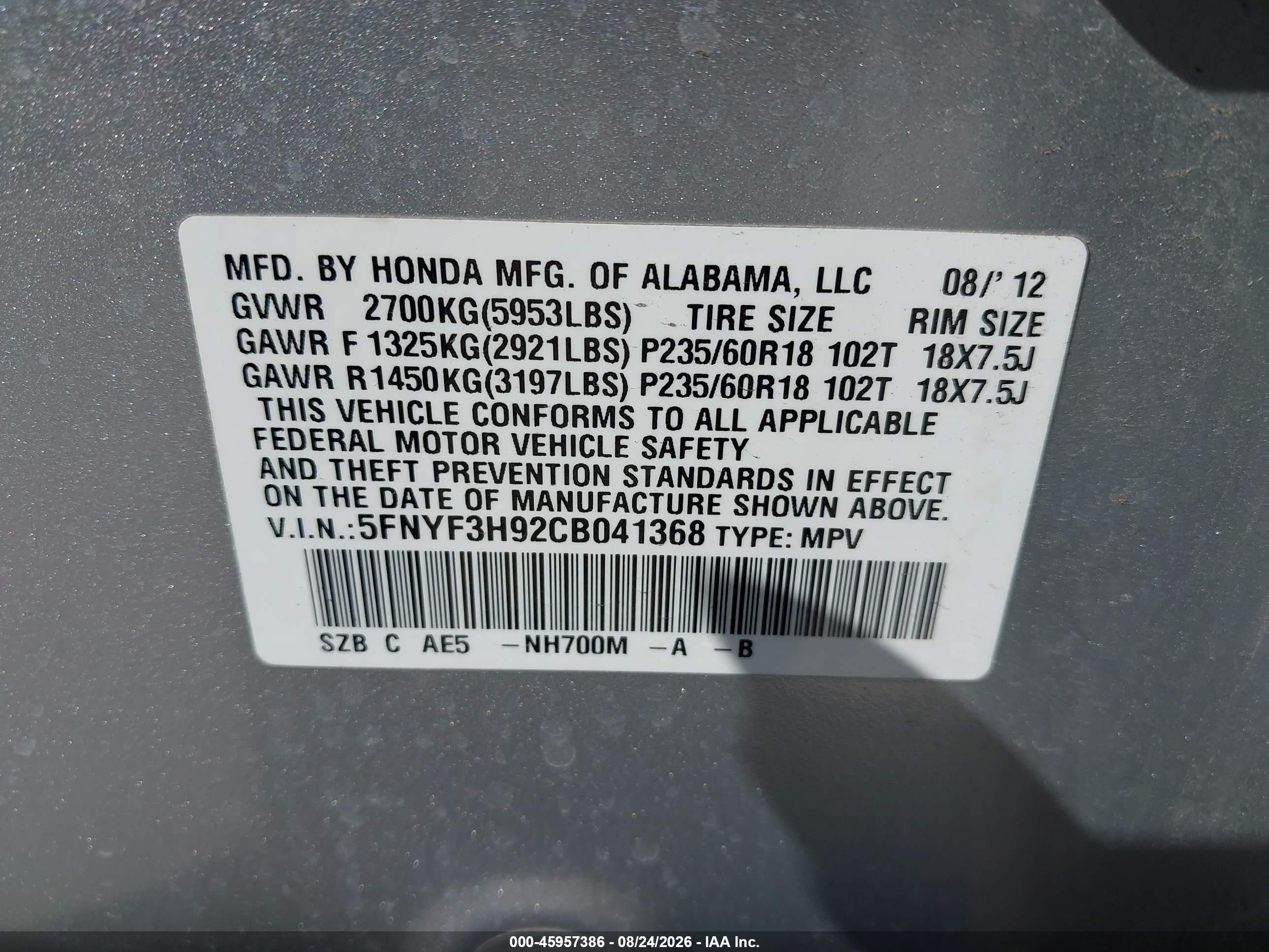 2012 Honda Pilot Touring Silver vin: 5FNYF3H92CB041368