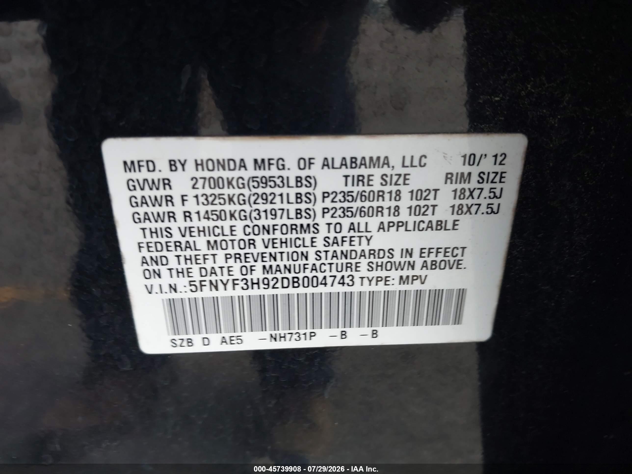 2013 Honda Pilot Touring Black vin: 5FNYF3H92DB004743