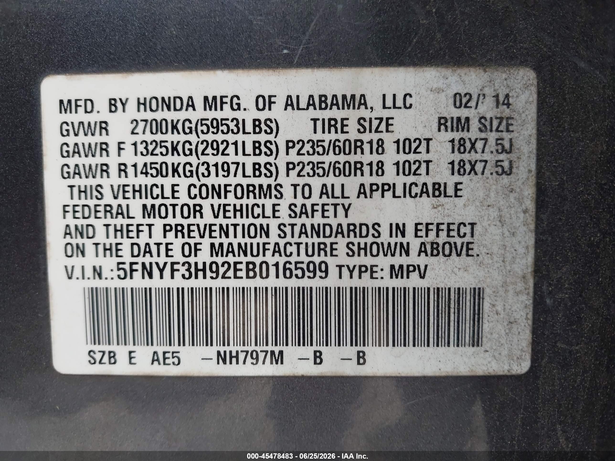 2014 Honda Pilot Touring Gray vin: 5FNYF3H92EB016599