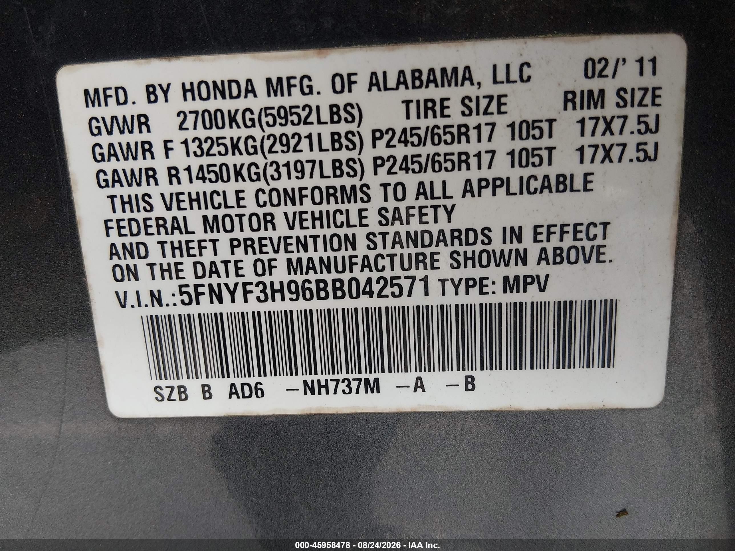 2011 Honda Pilot Touring Gray vin: 5FNYF3H96BB042571