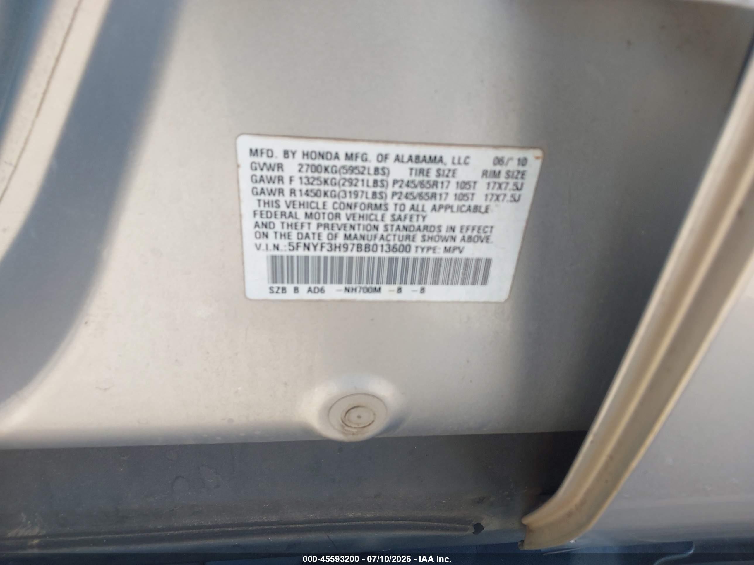 2011 Honda Pilot Touring Silver vin: 5FNYF3H97BB013600